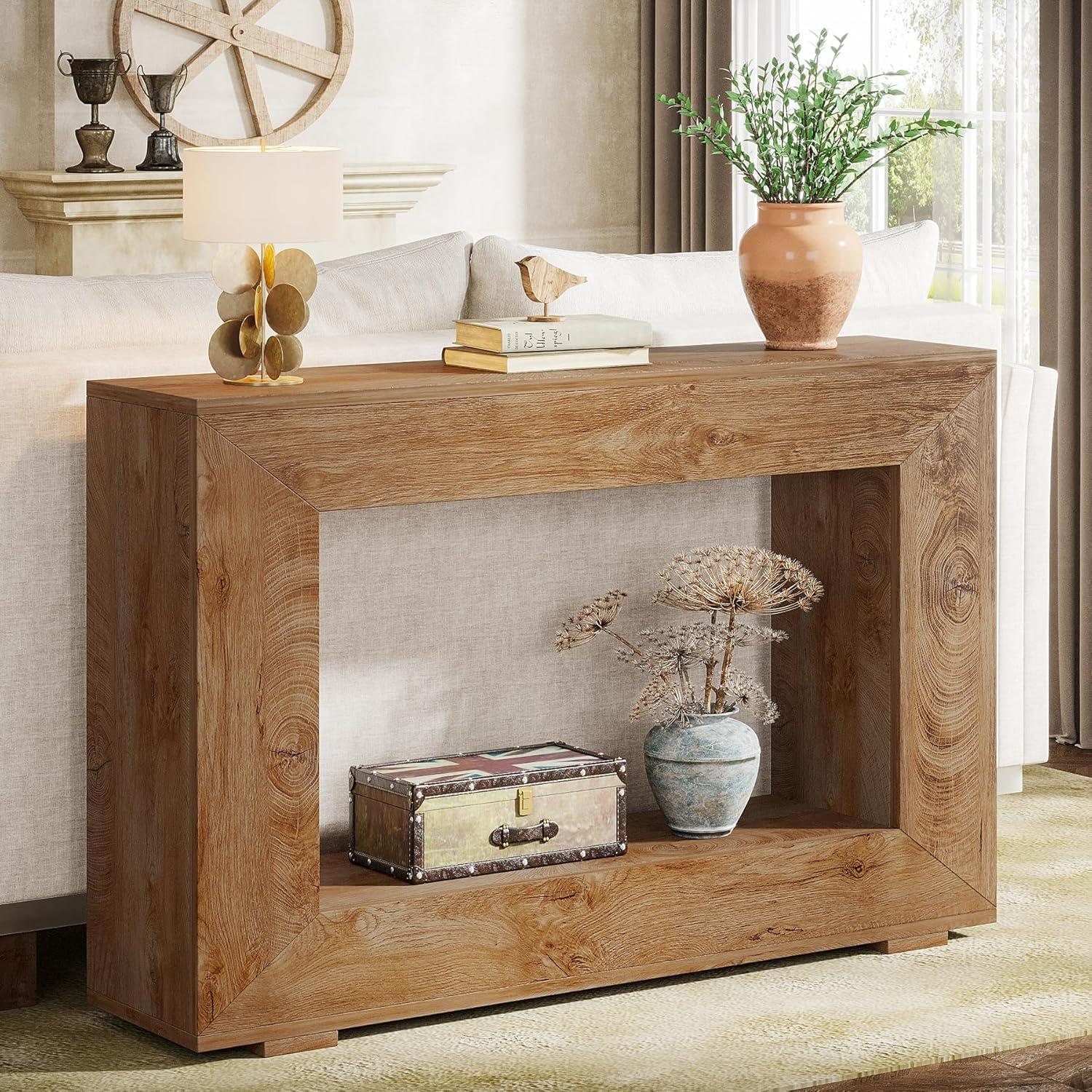 Farmhouse Rustic Wood Console Table with Storage, 47 Inches