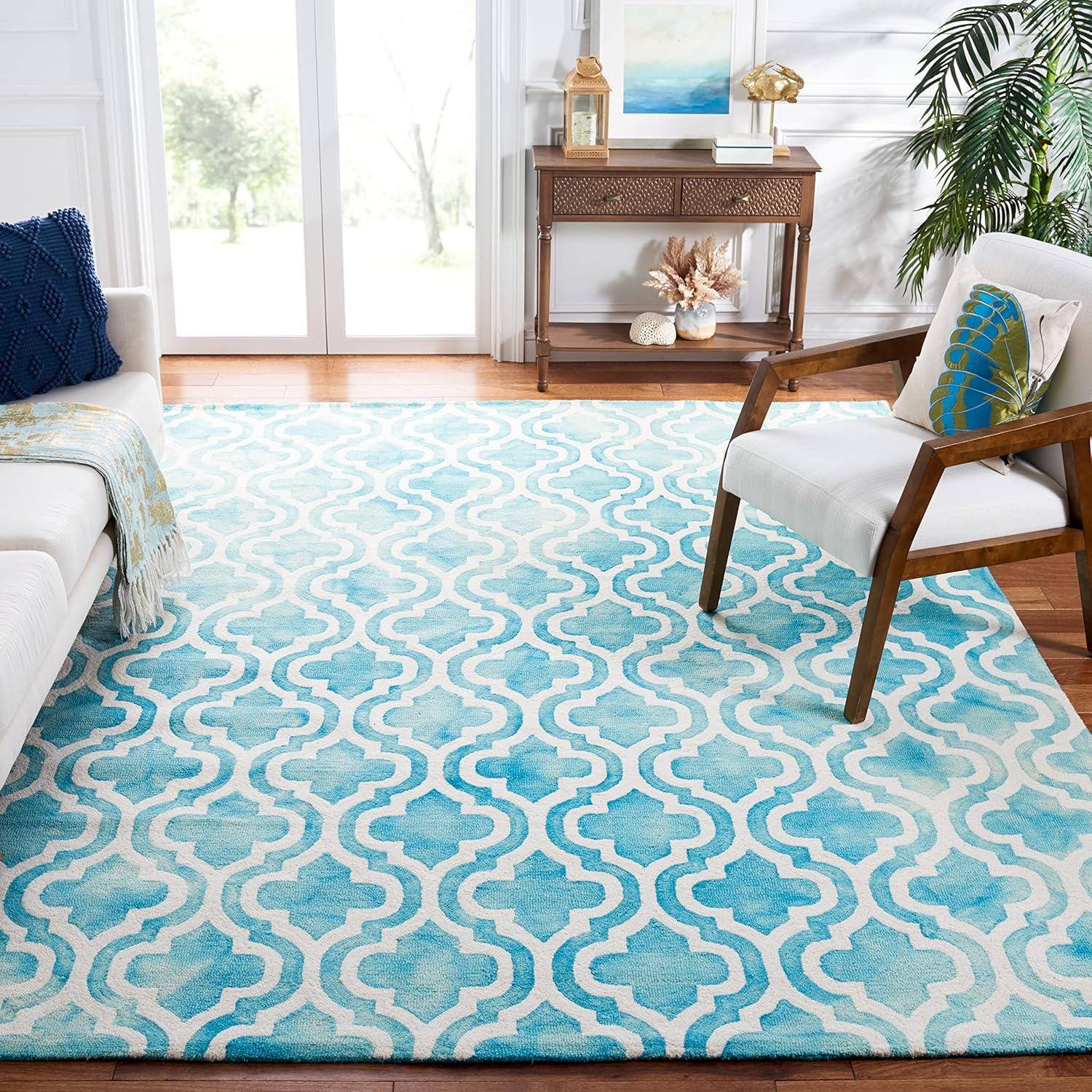 Dip Dye DDY537 Hand Tufted Indoor Area Rug - Turquoise/Ivory - 5'x5' - Safavieh