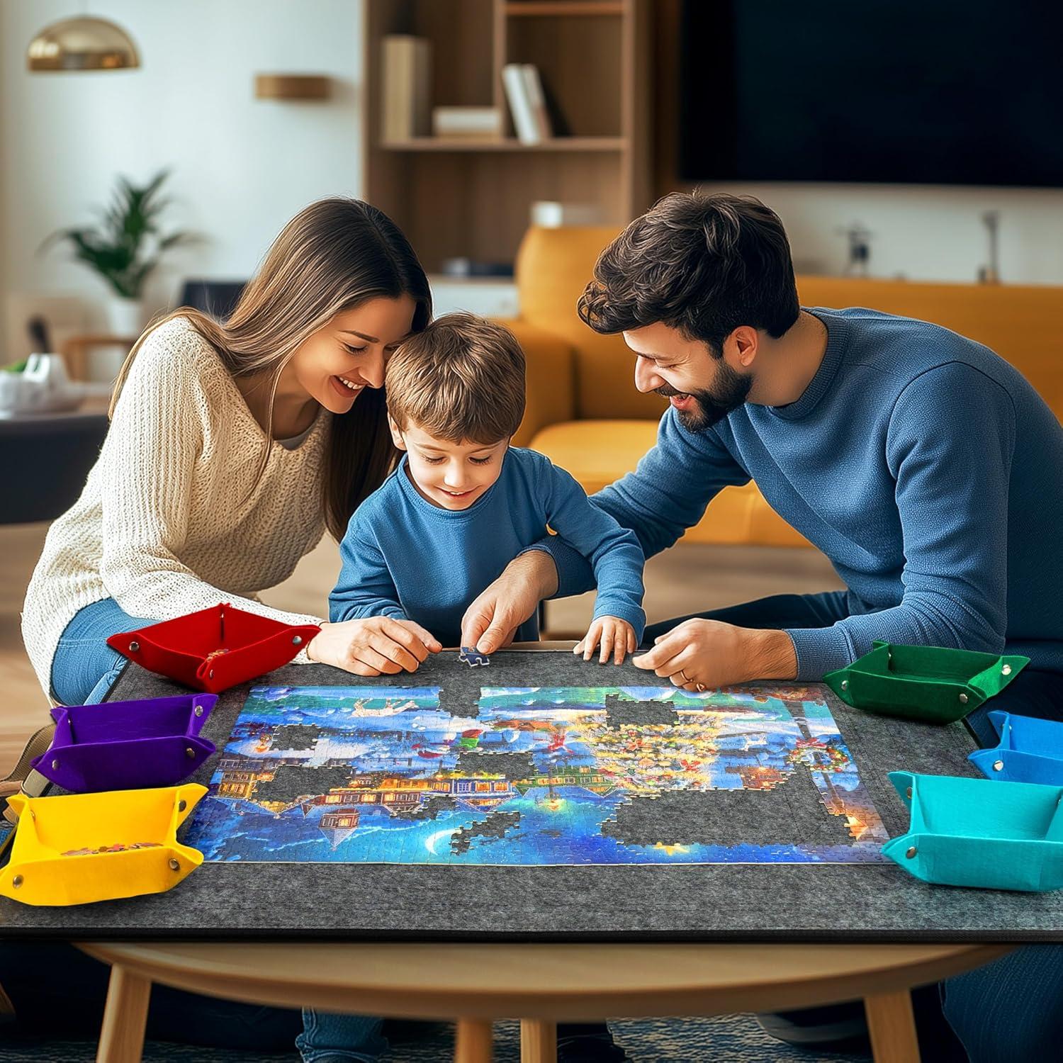 Becko US Jigsaw Puzzle Board Portable Puzzle Mat for Puzzles Storage Saver, Non-Slip Surface, Sturdy and Movable, Up to 1000 Pieces (Blue/Black)