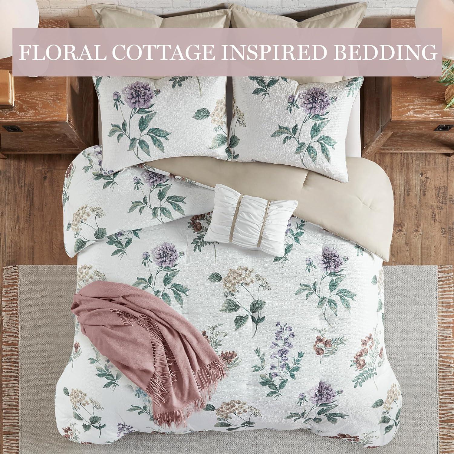 Zennia 7 Piece Seersucker Floral Comforter Set with Throw Blanket
