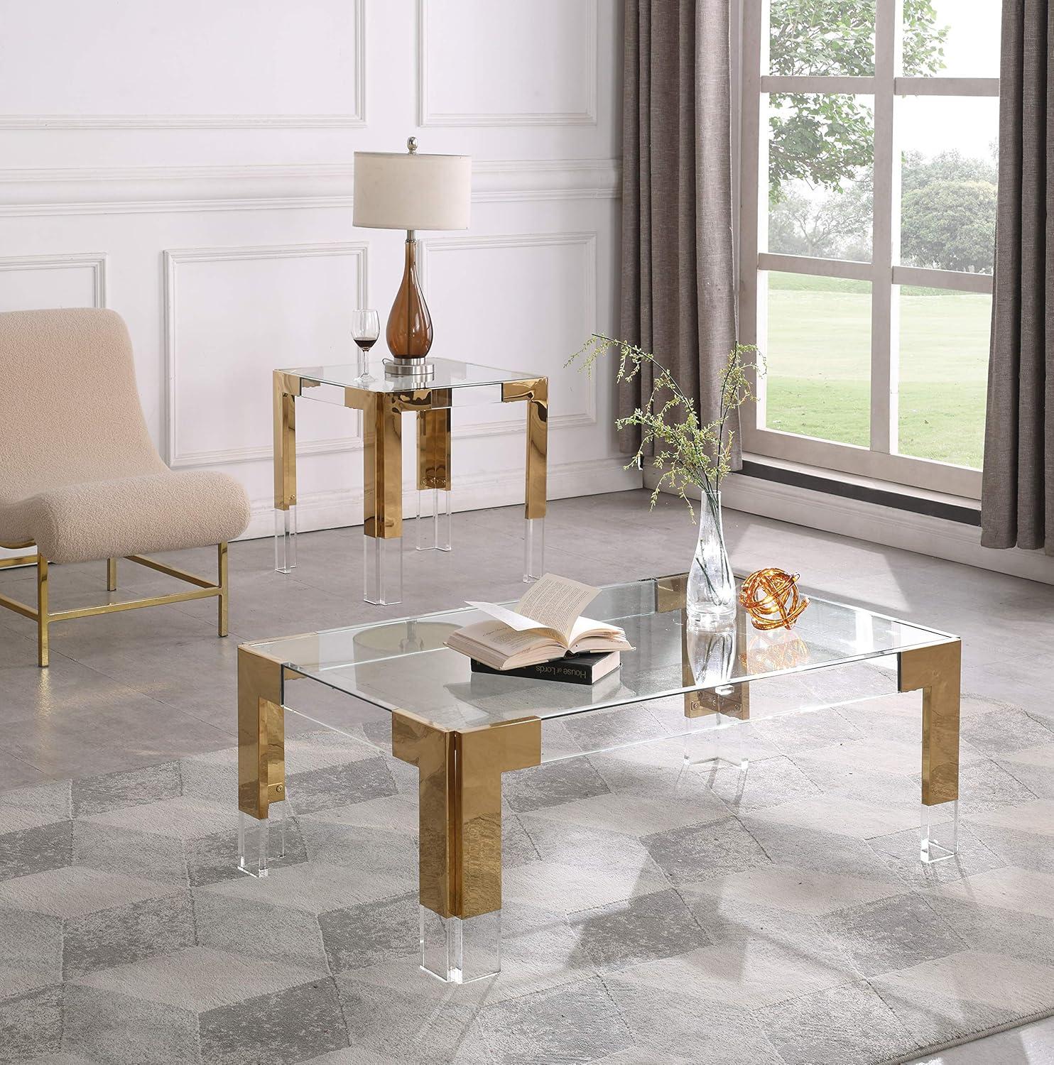 Luxe Gold Frame 60" Glass Top Dining Table with Acrylic Legs