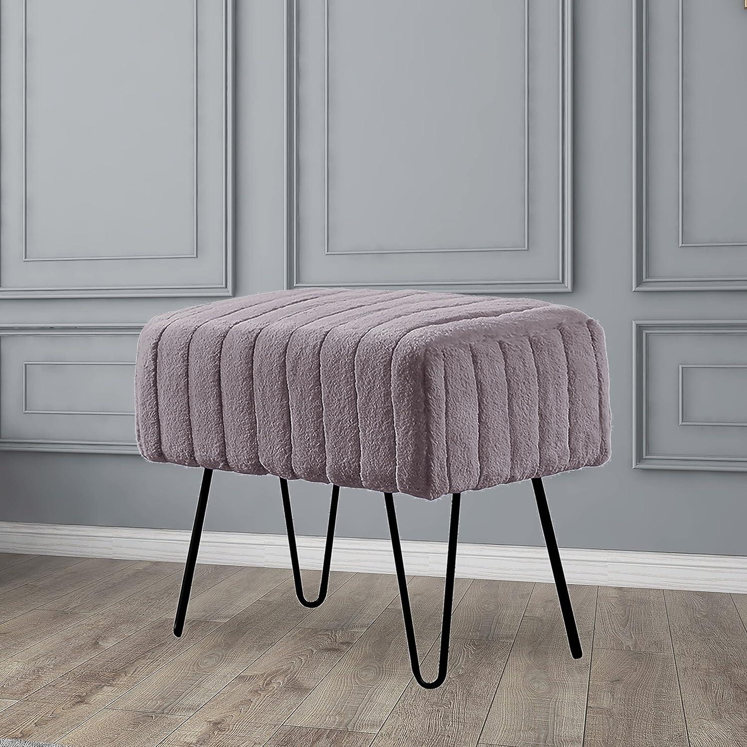 Charcoal Faux Fur Footstool with Metal Legs