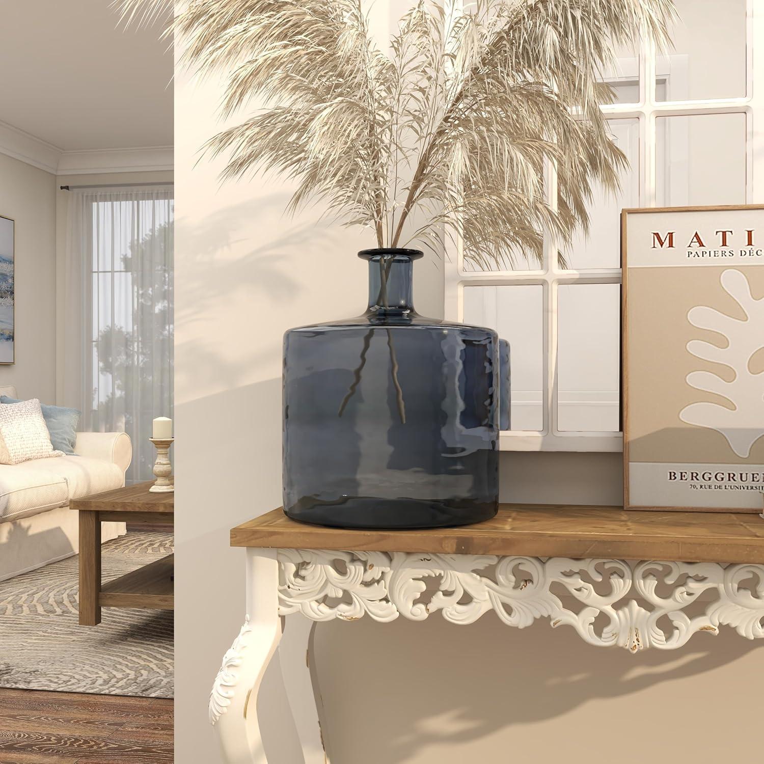 DecMode 17" Handmade Spanish Light Blue Recycled Glass Vase