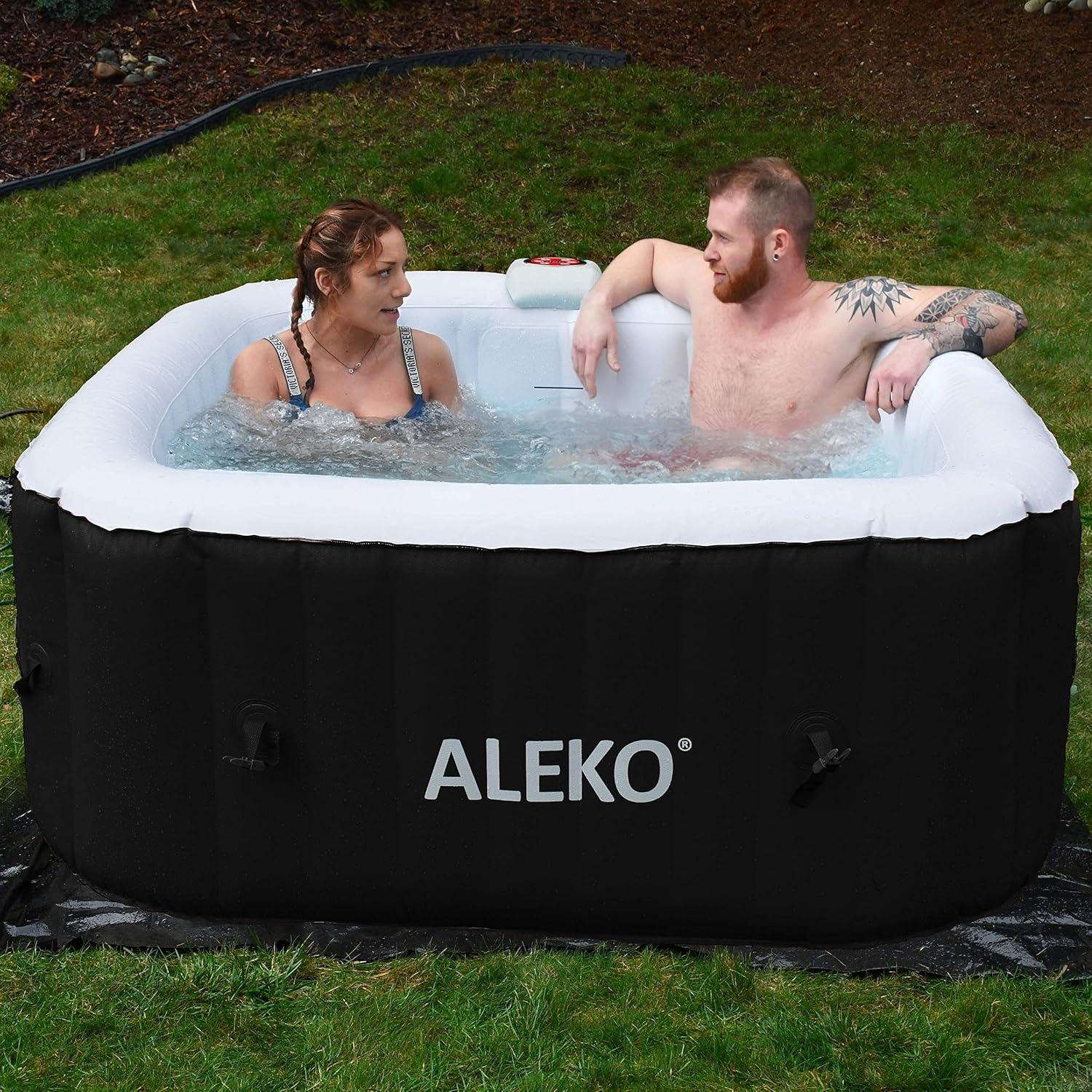 ALEKO 4-Person Black and White Inflatable Square Hot Tub