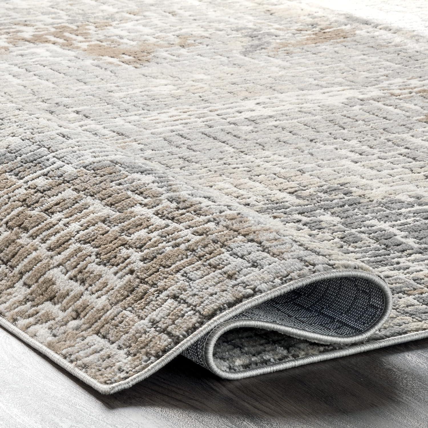 Contemporary Abstract Tile 7x9 Beige Synthetic Area Rug