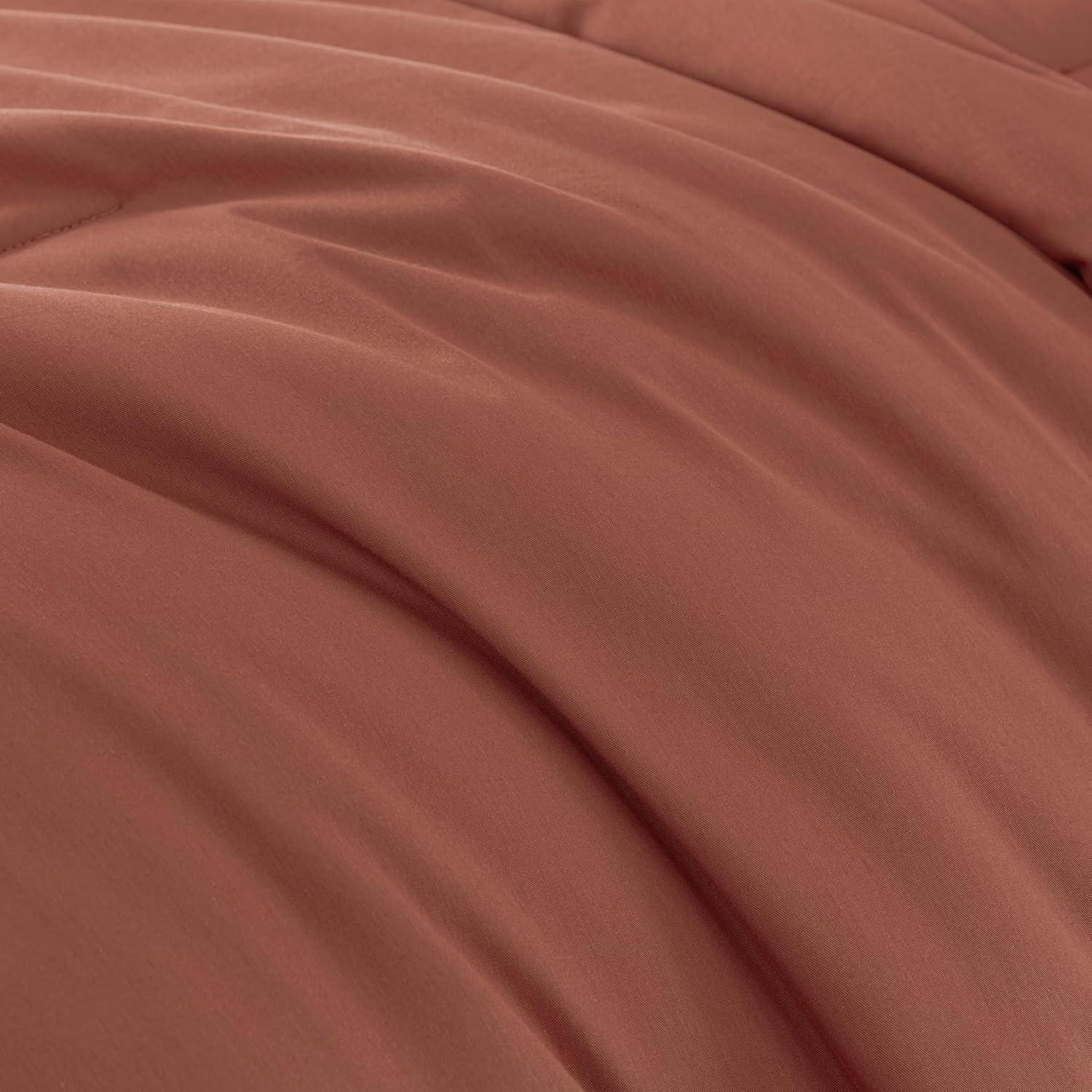 Chezmoi Collection Solid Terracotta Cotton Comforter Set King Size, 3-Piece Luxury Soft Breathable Smooth Cooling 250TC Cotton Twill Lightweight Bedding Comforter for All Season