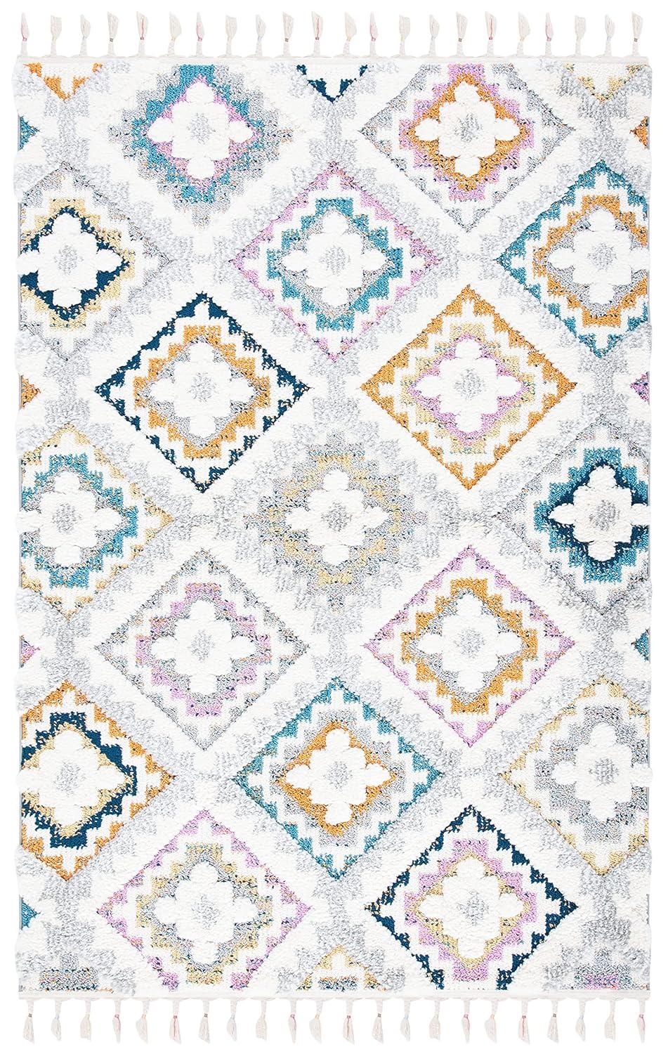 SAFAVIEH Moroccan Fringe Amelia Southwestern Shag Area Rug, Grey/Ivory, 9' x 12'