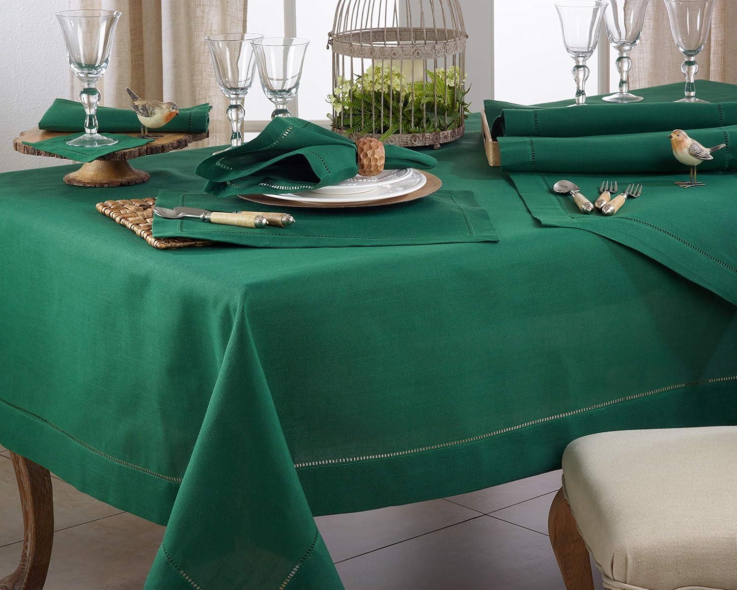 Saro Lifestyle Classic Hemstitch Border Table Runner, Jasper Green, 16" x 120"