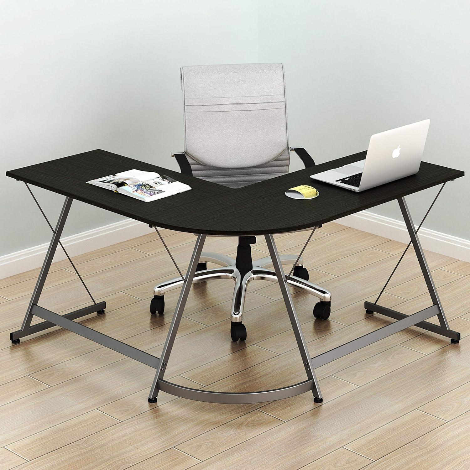shw l-shaped home office corner adjustable desk wood top, espresso
