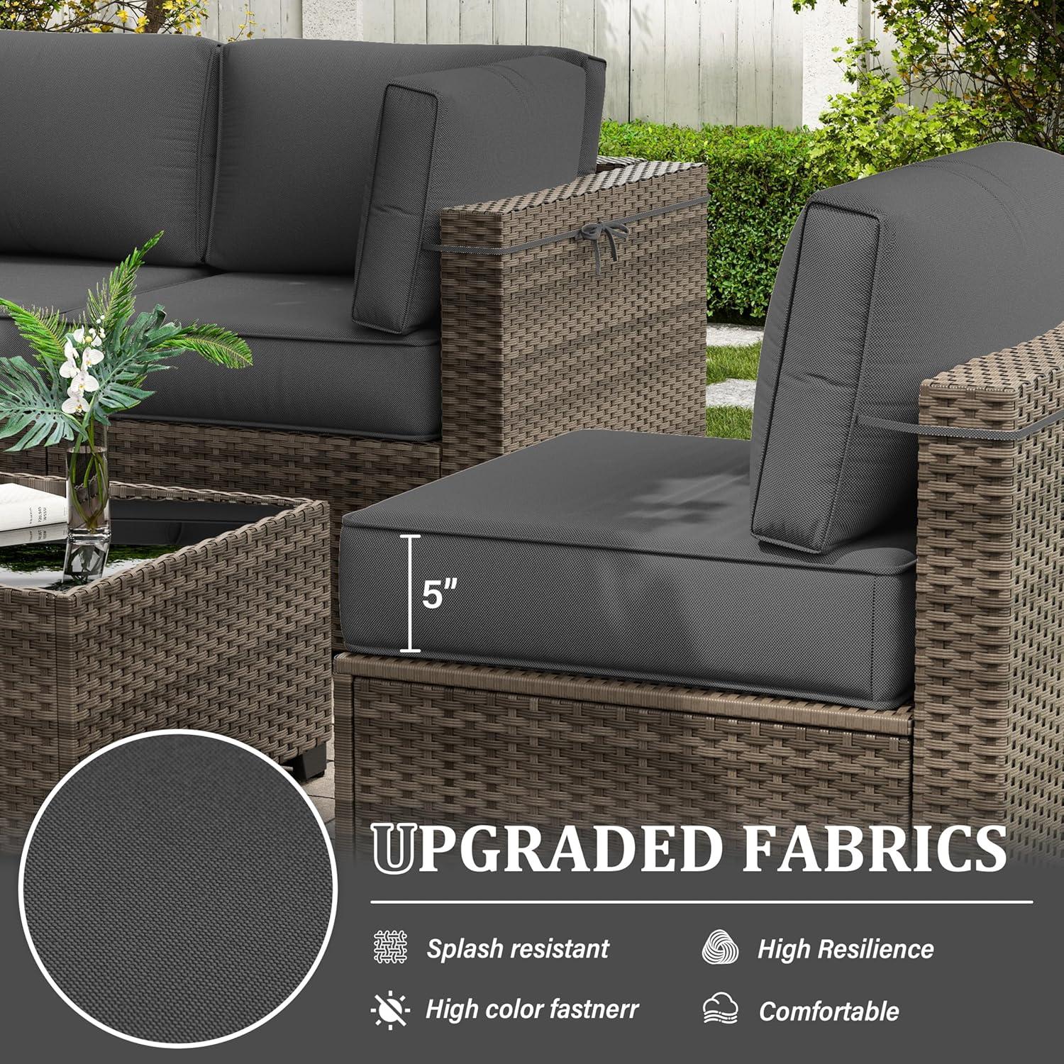 Kimunuk 14 Piece Outdoor Furniture Replacement Cushions, 5" Foam Foam High-Density, Fits 6-Seat Sectional Rattan Conversation Set, Patio Water-Resistant Sofa Cushions, Light Grey