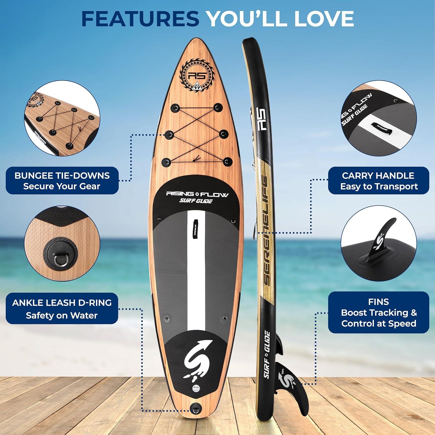 SereneLife Serenelife Inflatable Stand Up Paddle Board (6 Inches Thick) With Premium SUP Accessories & Carry Bag | Wide Stance, Bottom Fin For Paddling, Surf Control, Non-Slip Deck | Youth & Adult Standing Boat SLSUPB754