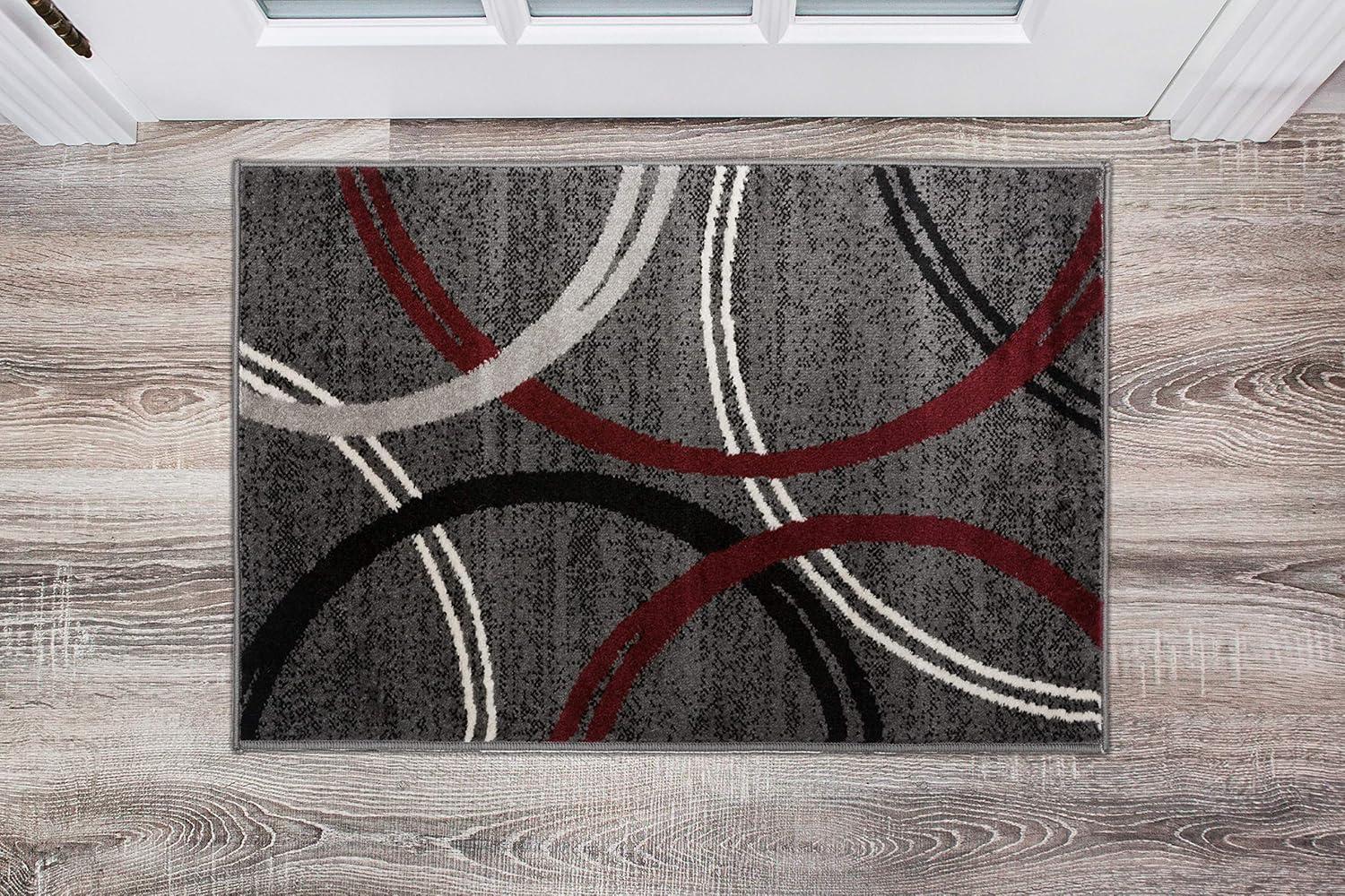 Rugshop Modern Wavy Circles Design Area Rug 2' x 3' Red