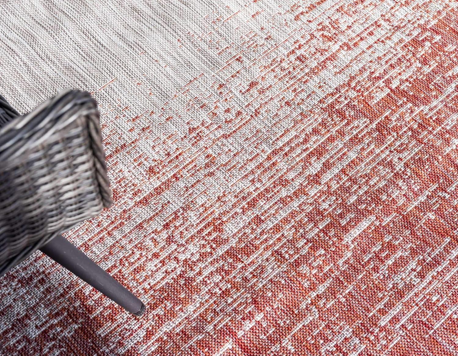Unique Loom 5' 1 x 8' 0 Rectangle Indoor/Outdoor Modern Rust Red Area Rug