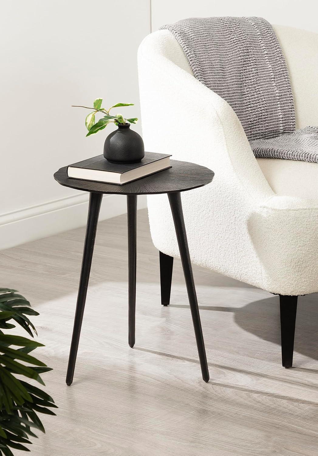 Black Aluminum Round Side Table with Tapered Legs