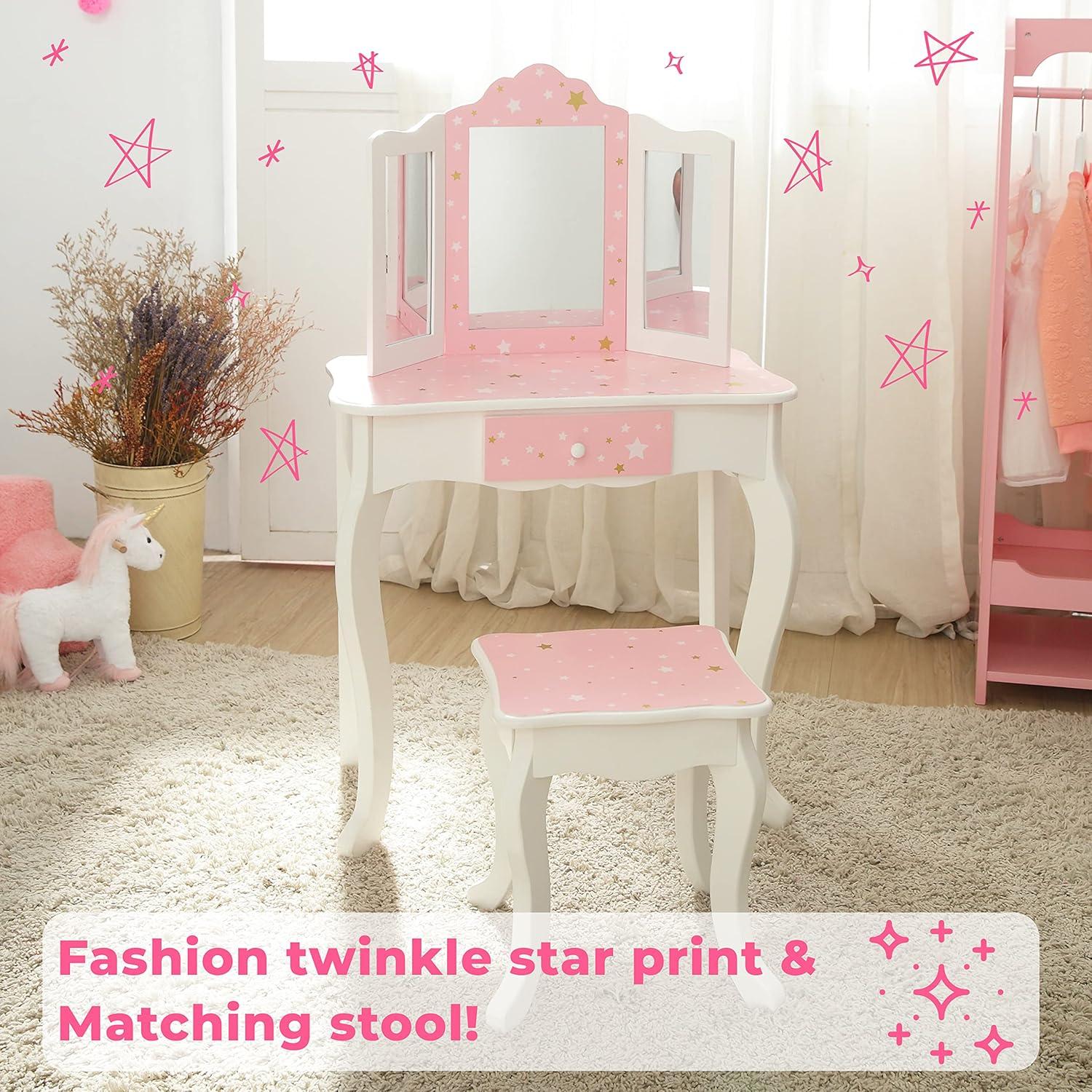 Teamson Kids Gisele 2pc Twinkle Star Prints Wooden Kids' Vanity Set White/Pink/Gold