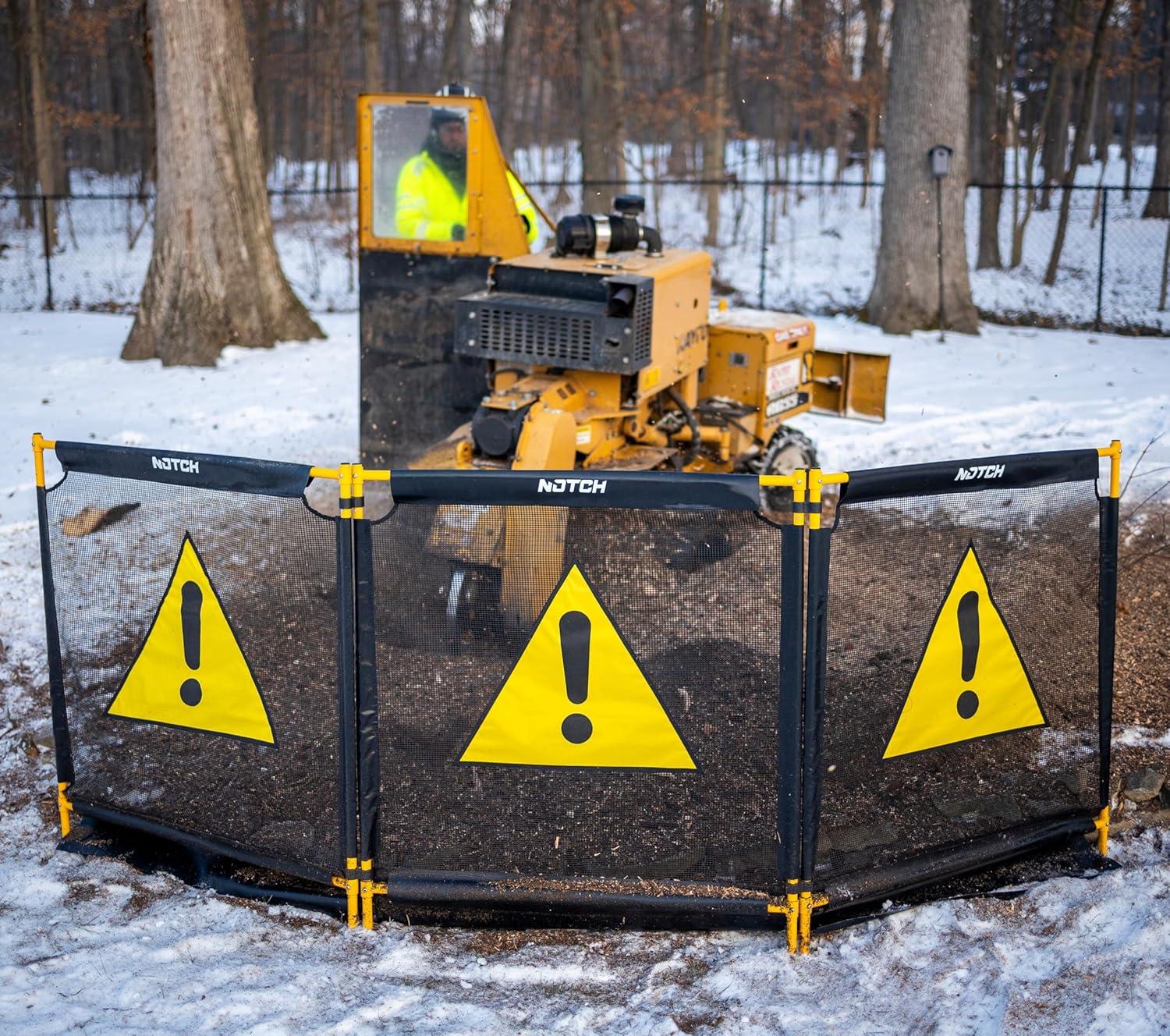 Notch Tri Guard II Heavy-Duty Nylon Coated Durable 3-Section Debris Containment Mesh Barrier for Controlling Chips when Grinding Stumps and Chipping Brush (Total Dimensions: 121” wide x 45.5” high)