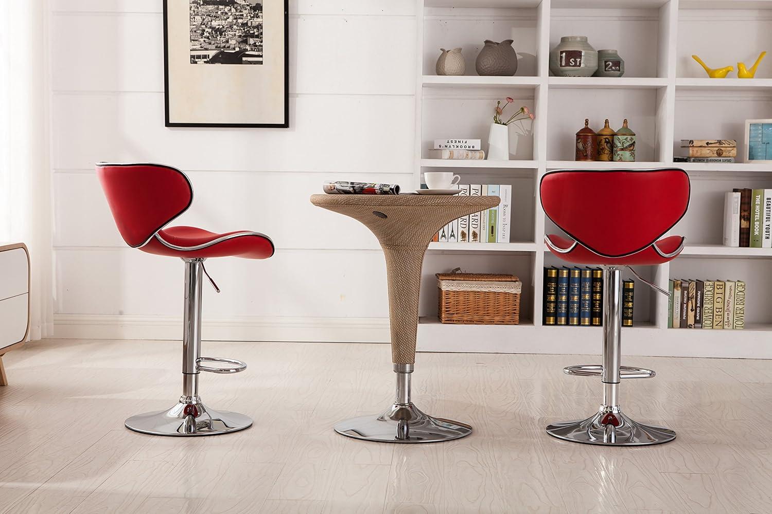 Roundhill Furniture Masaccio Faux Leather Airlift Adjustable Swivel Barstool, Red, Set of 2