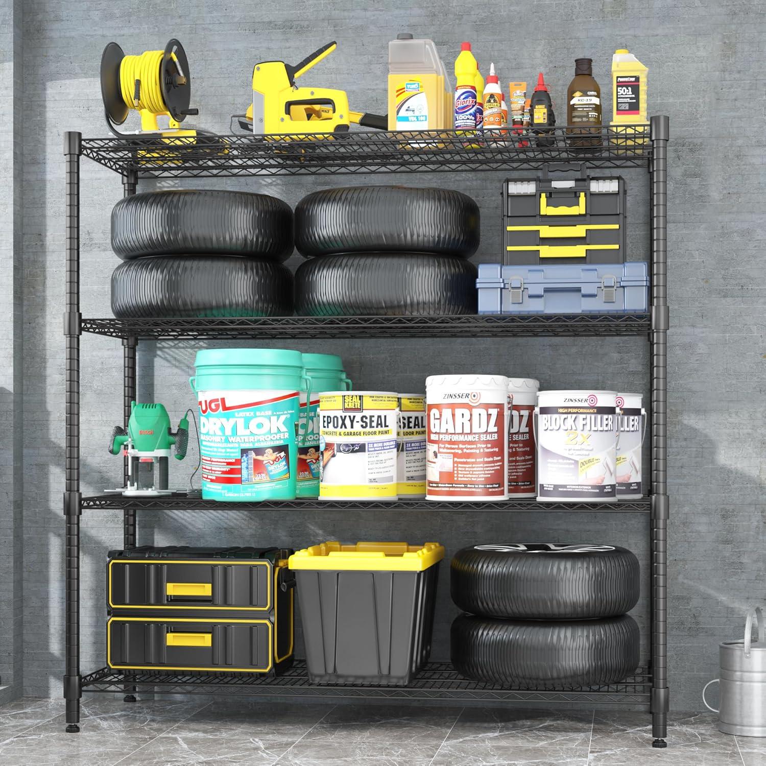 Homdox Heavy Duty Metal Shelves for Storage, 4 Tier Storage Racks and Shelving, Commercial Adjustable Wire Shelving Unit on Wheels, Garage Rack Pantry Shelves Kitchen Shelving, 24"x48"x72", Chrome