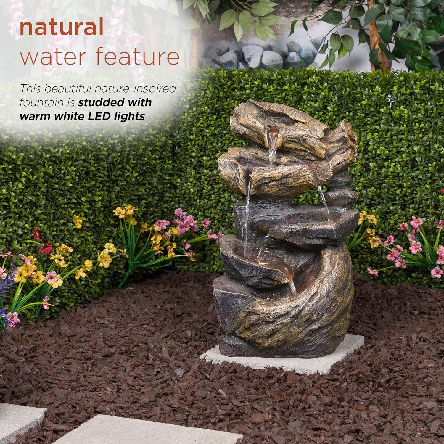 Alpine Corporation 24" Cascading Rock Fountain: Polyresin, LED-Lit, Outdoor Decor, Electric-powered