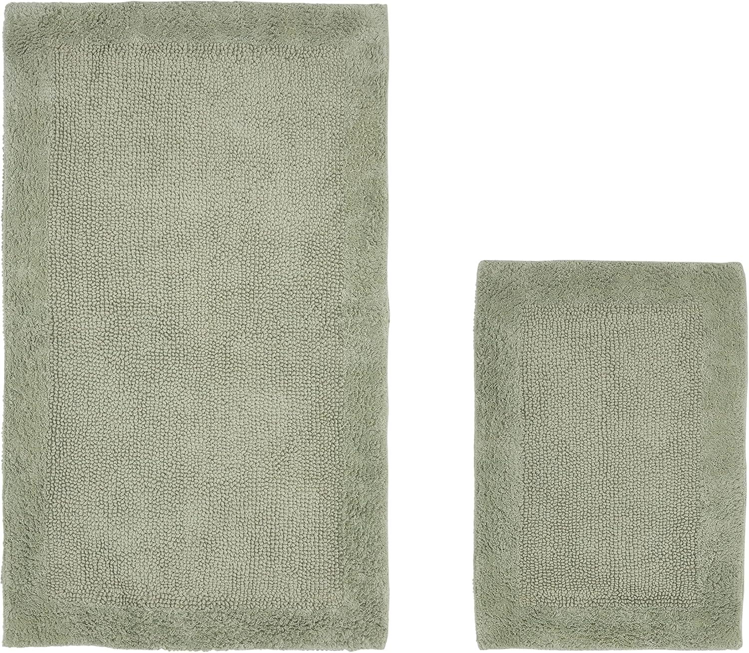 Better Trends Edge Sage 100% Cotton Reversible 2 Piece Bath Rug Set, 17" x 24" | 24" x 40"