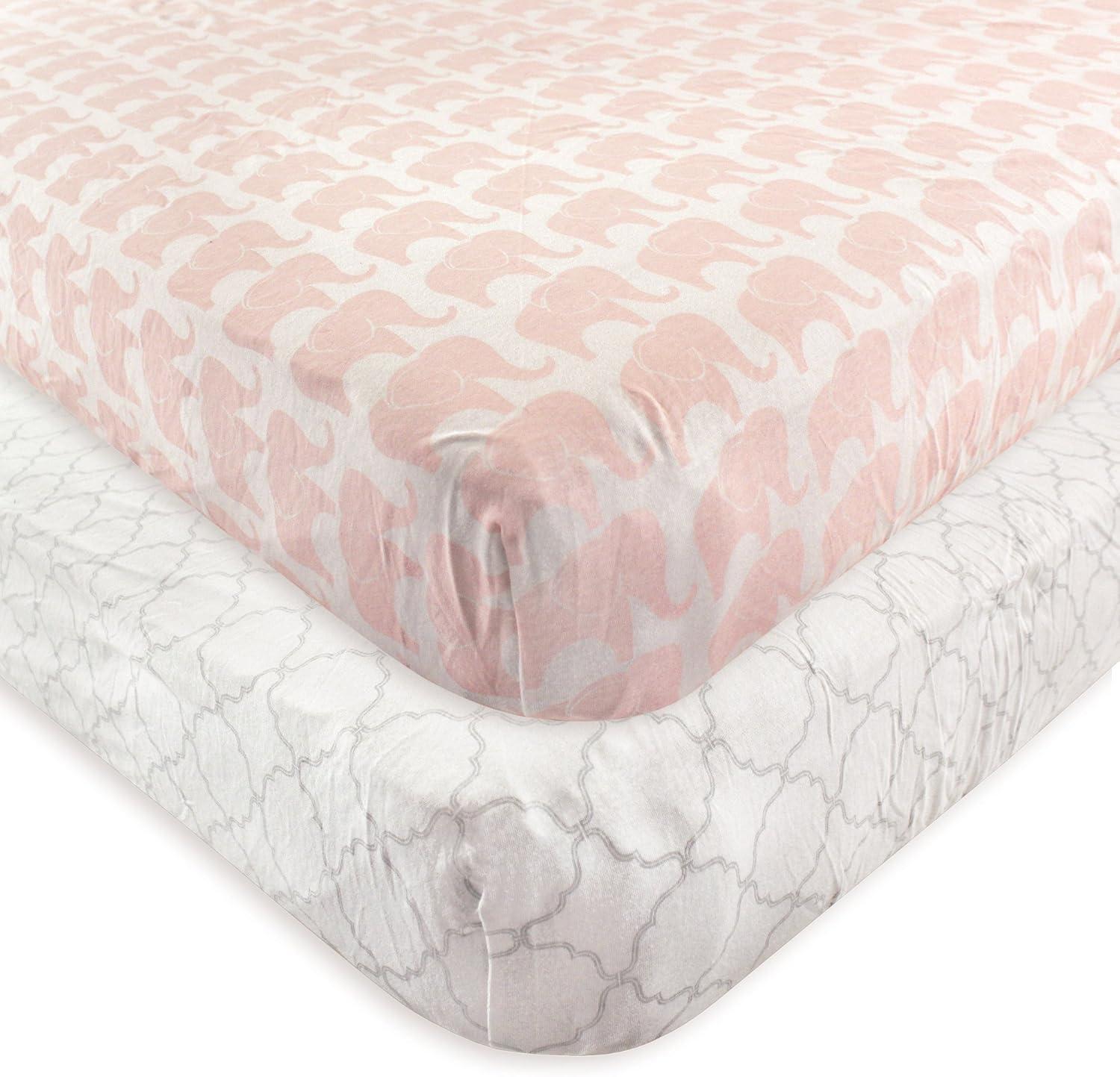 Hudson Baby Infant Girl Cotton Fitted Crib Sheets, Elephant, One Size