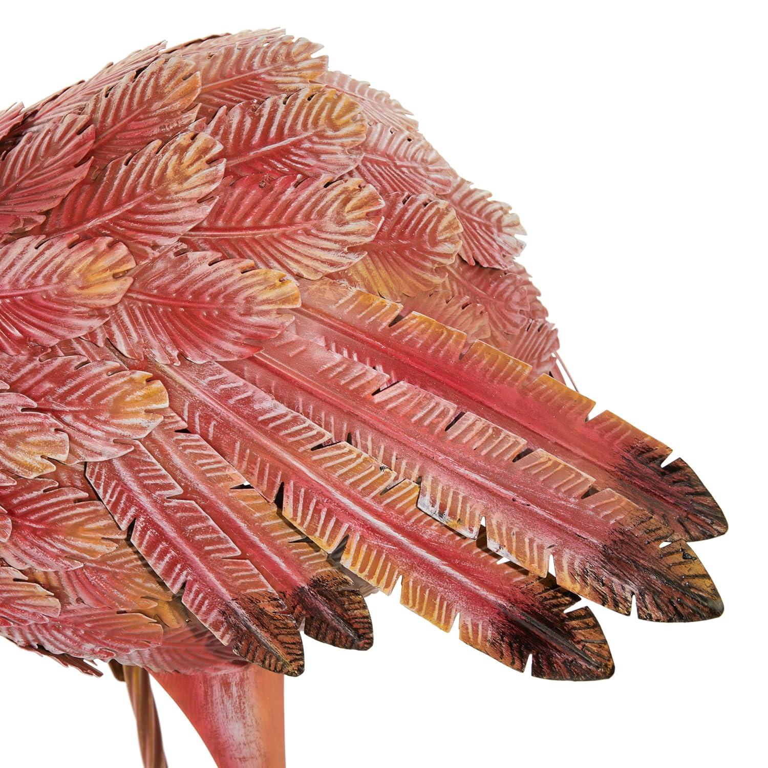 DecMode Coastal Outdoor Metal Standing Pink Flamingo Garden Sculpture, Set of 2 10"W x 38"H