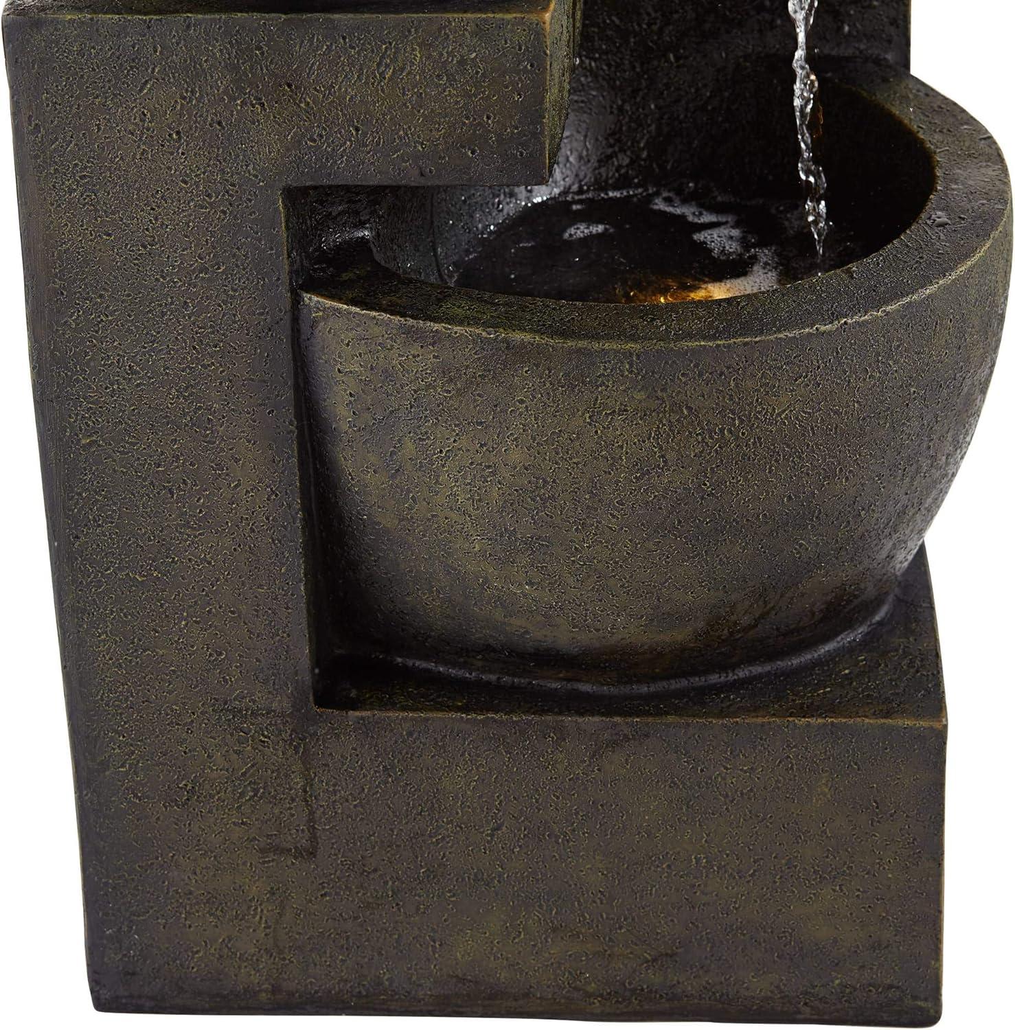 John Timberland Outdoor Floor Water Fountain with Light LED 41 1/2" High Cascading Bowls for Yard Garden Patio Deck Home