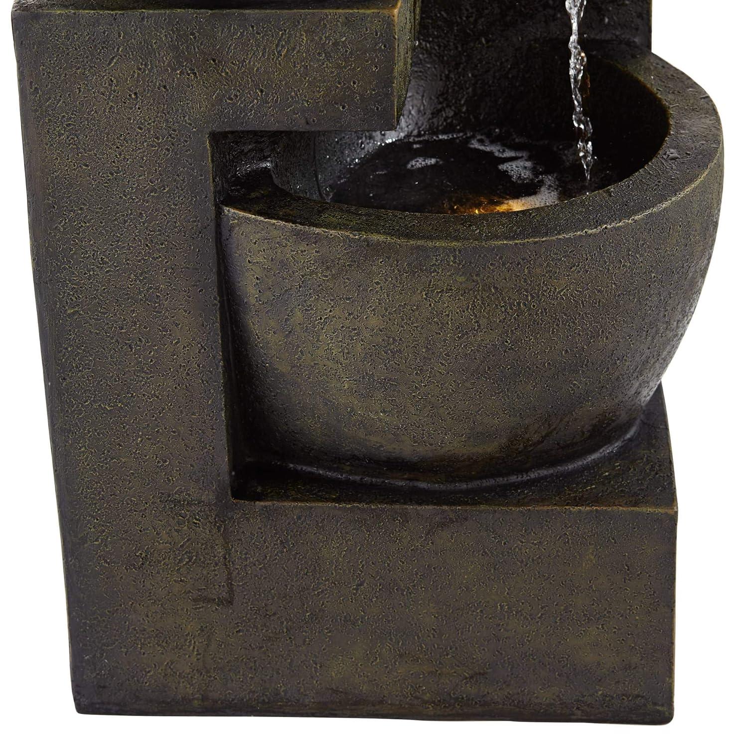 John Timberland Outdoor Floor Water Fountain with Light LED 41 1/2" High Cascading Bowls for Yard Garden Patio Deck Home