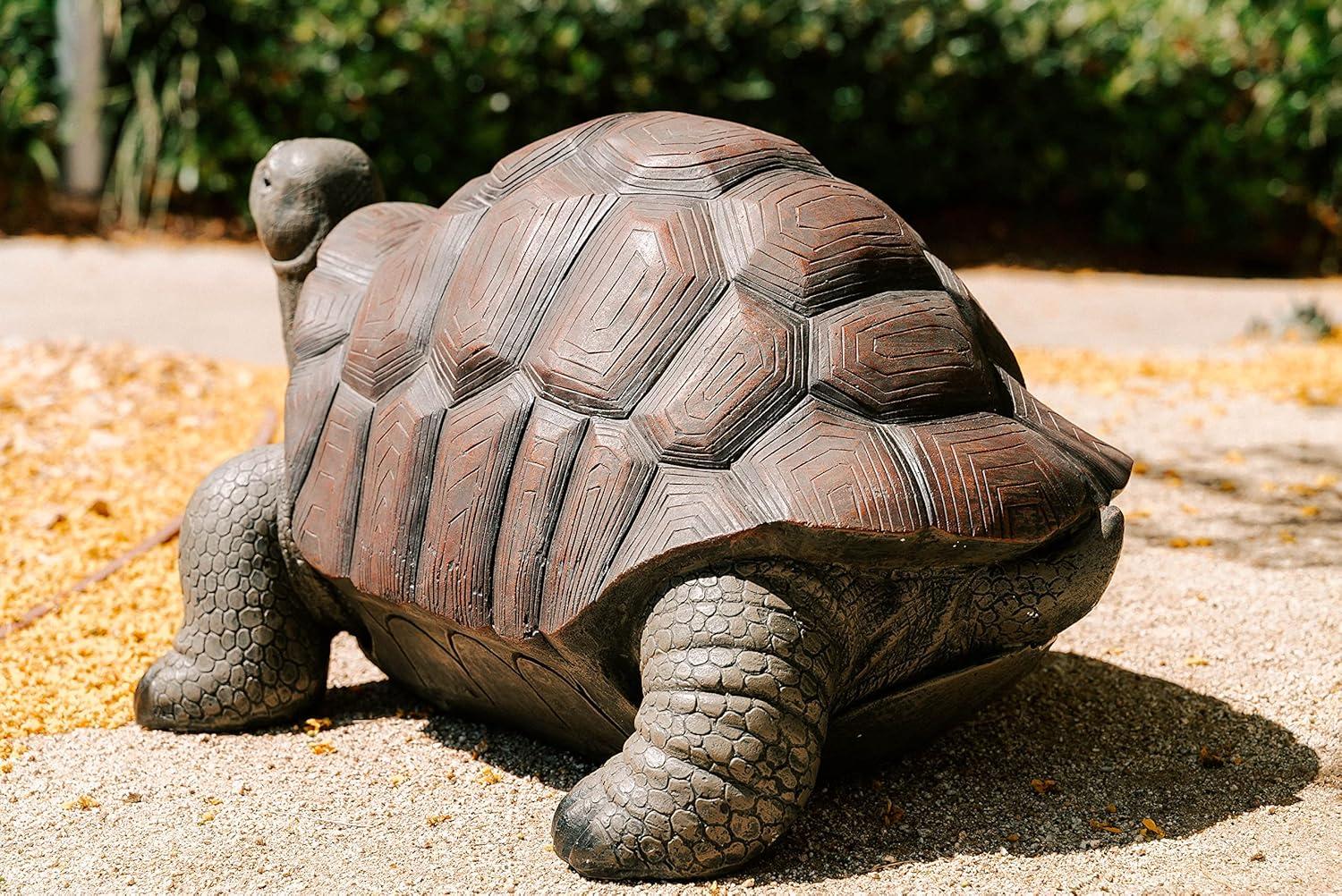 XBrand 28"L Brown and Black Concrete/MgO Walking Tortoise Statue, Indoor or Outdoor Décor, Garden Sculptures, Turtle Garden Statue