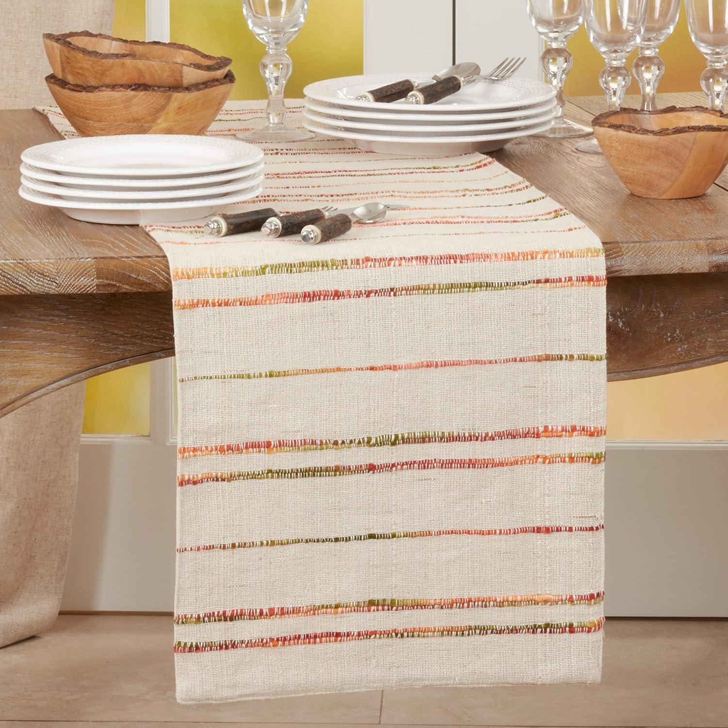 Natural Cotton Woven Line Table Runner, 16" x 72"