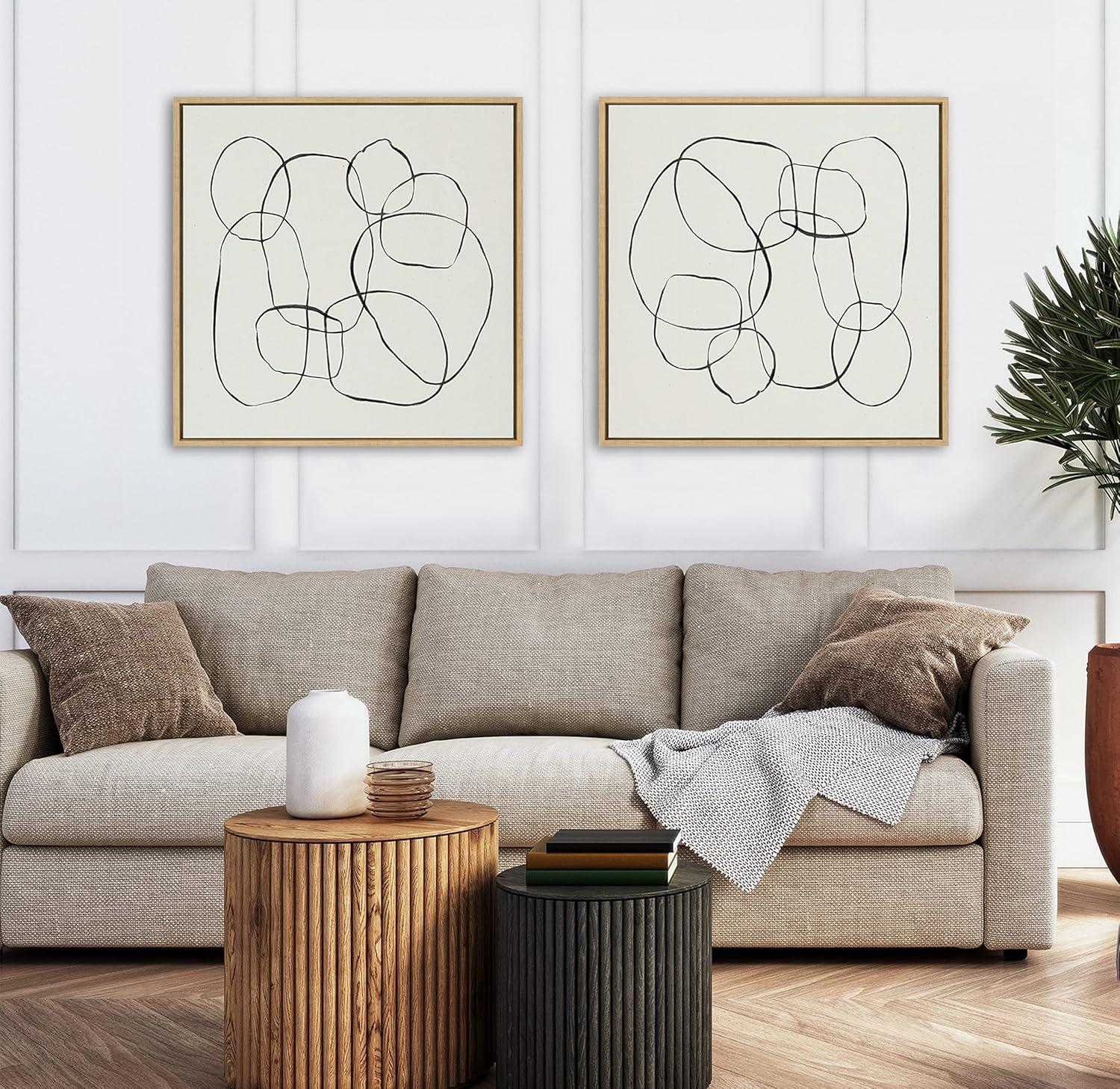 Kate and Laurel Sylvie Dancing Circles Framed Canvas by Teju Reval of SnazzyHues, 30x30, Natural