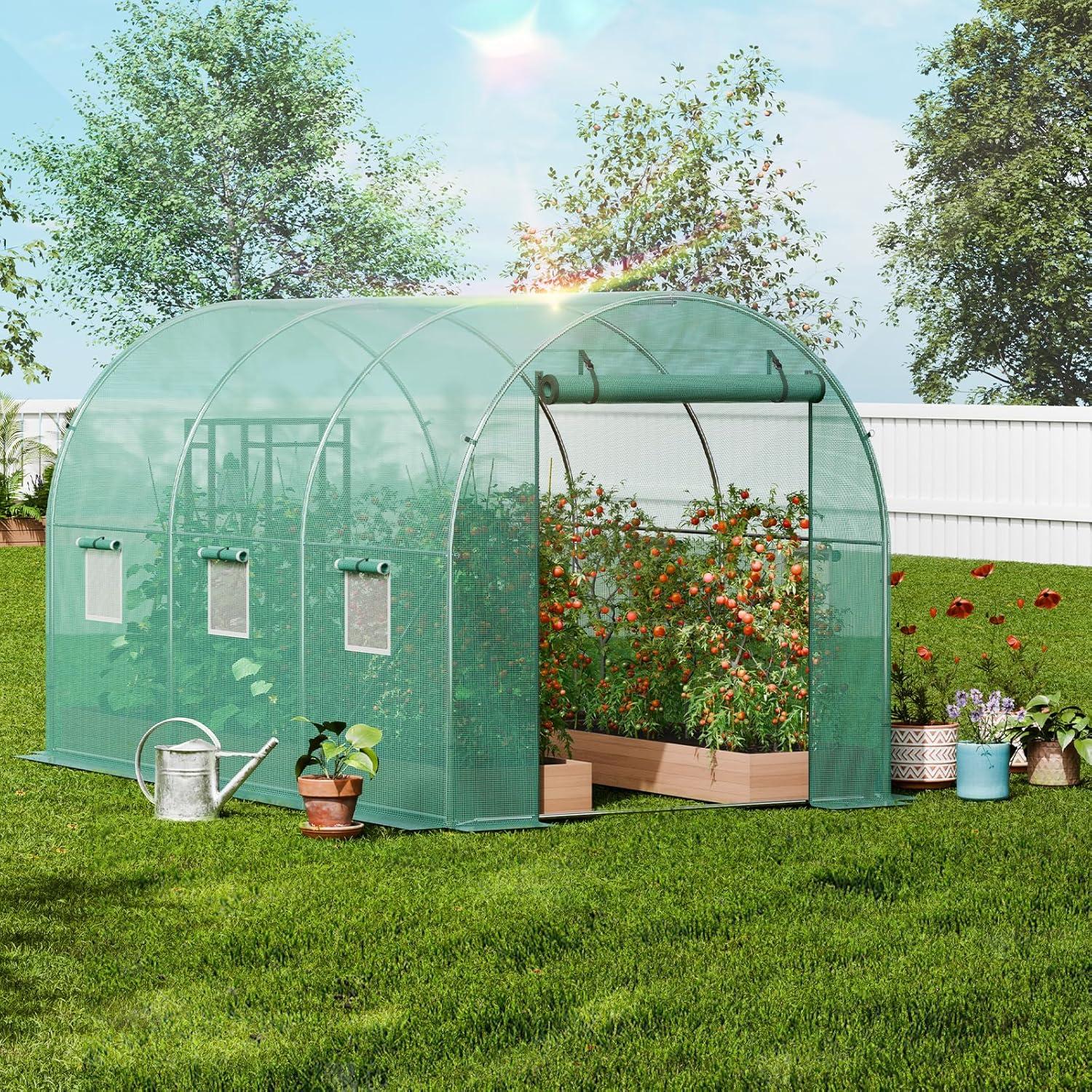 Large Green Walk-In Tunnel Greenhouse with Galvanized Steel Frame