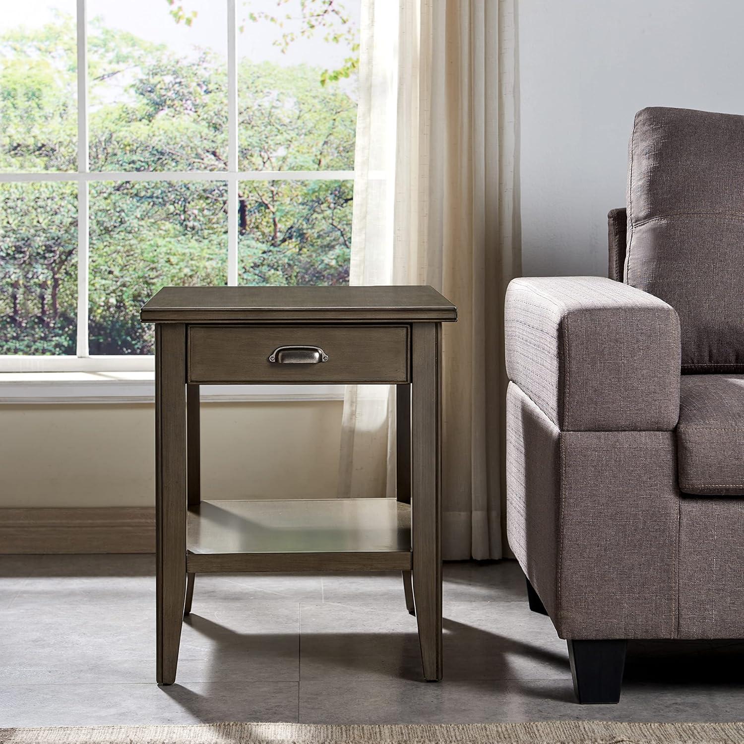 Leick Home 10507-GR Laurent End Table with Drawer and Display Shelf, Gray
