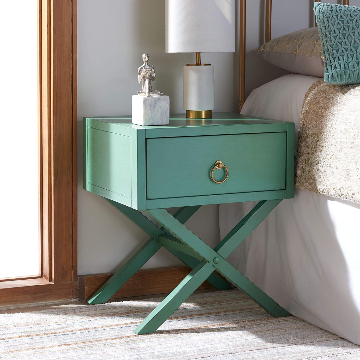 SAFAVIEH Odilia 1 Drawer Solid Retro Nightstand, Turquoise