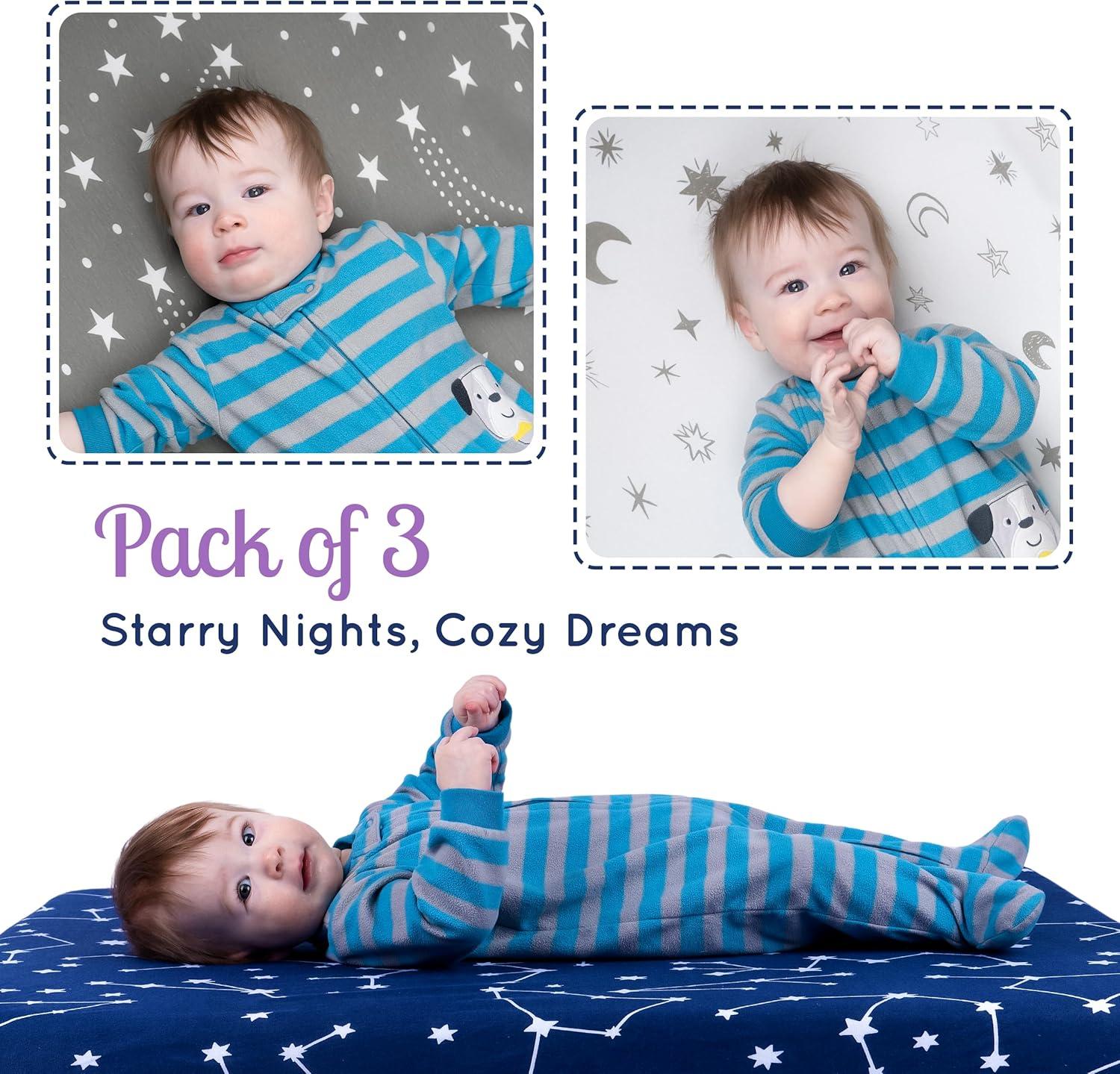 GROW WILD Pack n Play Fitted Sheets 3 Pack - 38” x 24" Jersey Cotton Crib Sheets