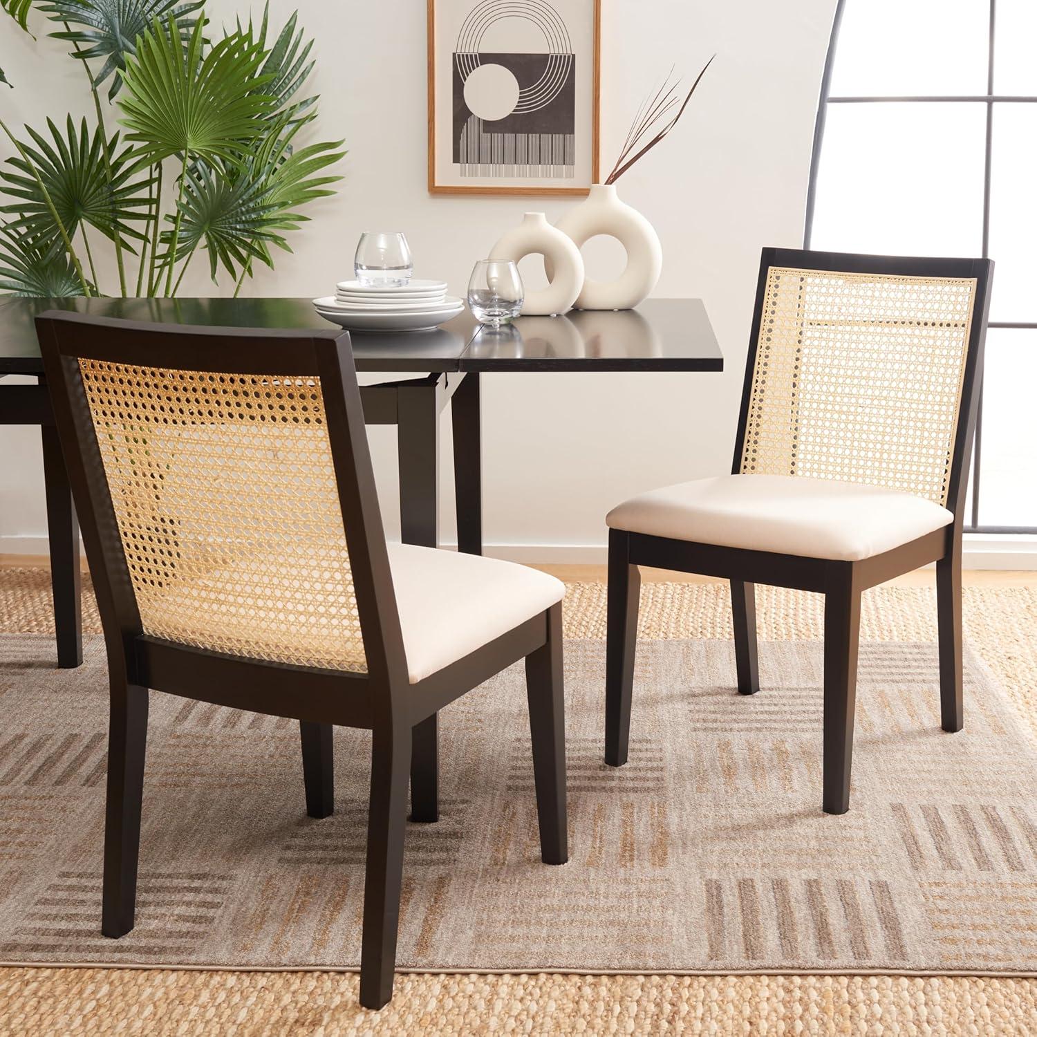 Levy Black Wood and Rattan Dining Side Chair Set