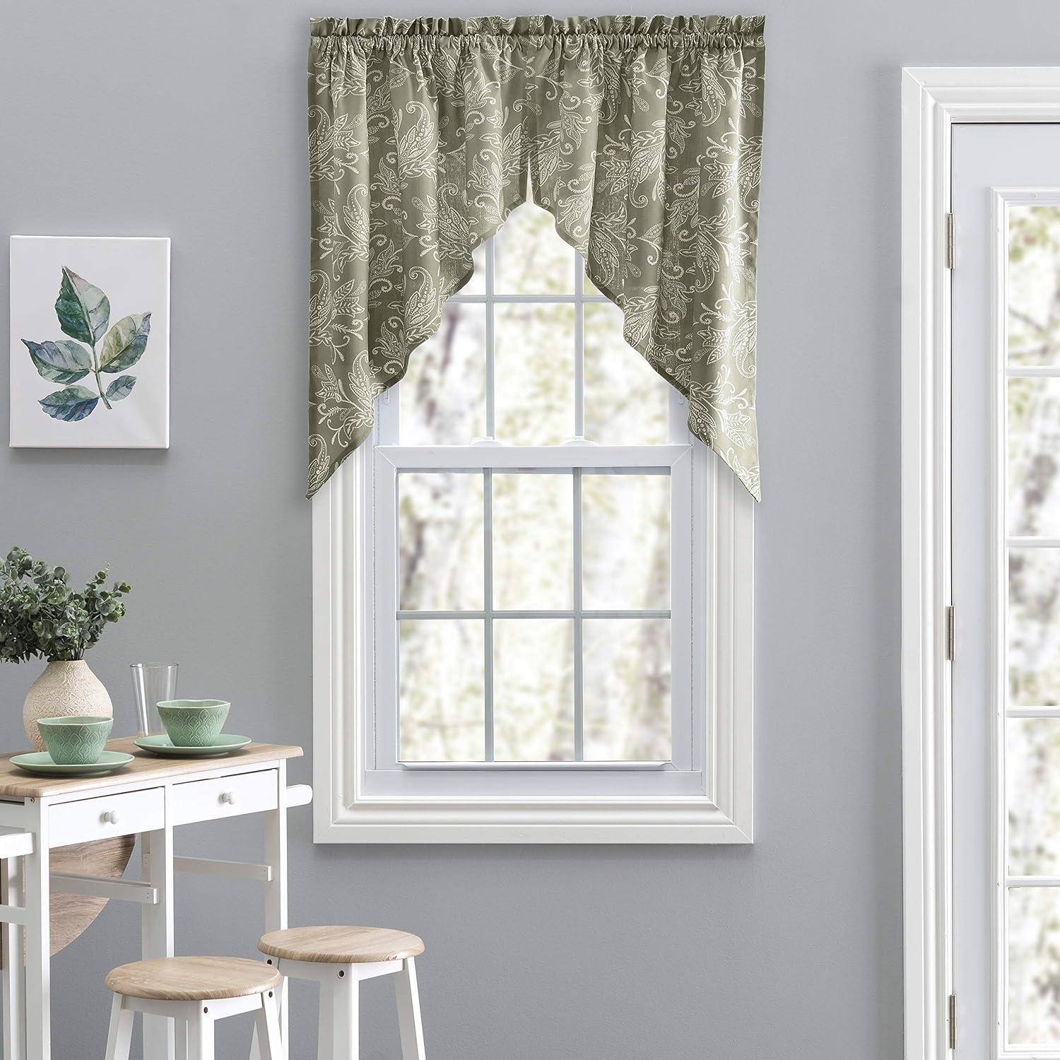 Sage Leaf Pattern Polyester Tailored Swag Valance