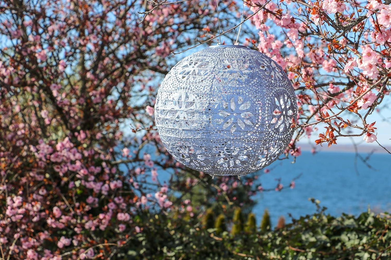 Boho Globe 12'' Metallic Blue Solar LED Outdoor Lantern