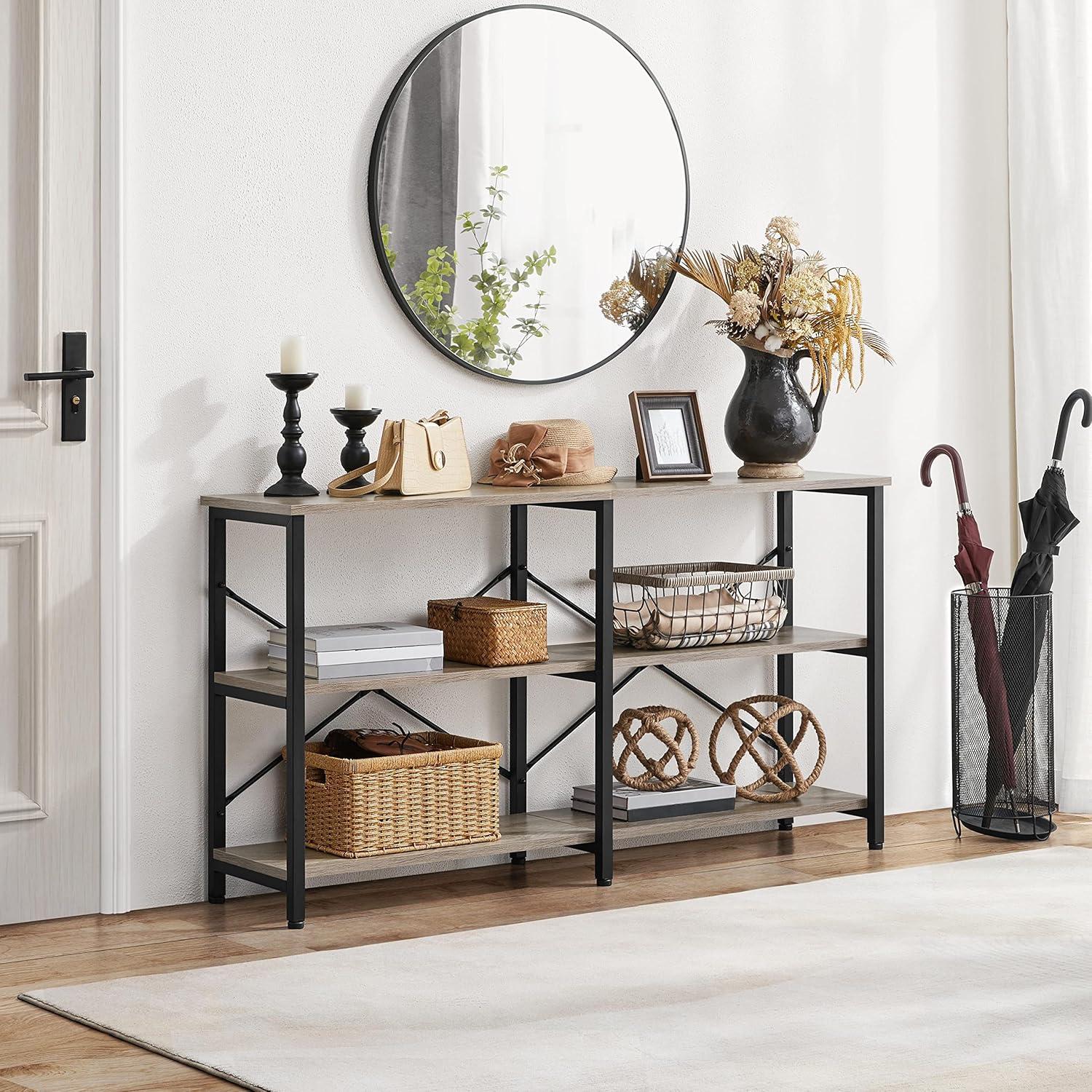 Renwick 3-Tier Industrial Console Table, Rustic Gray