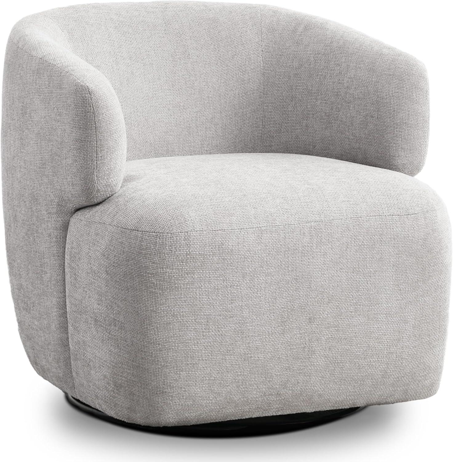 Gray Boucle Upholstered Swivel Barrel Chair with Metal Base