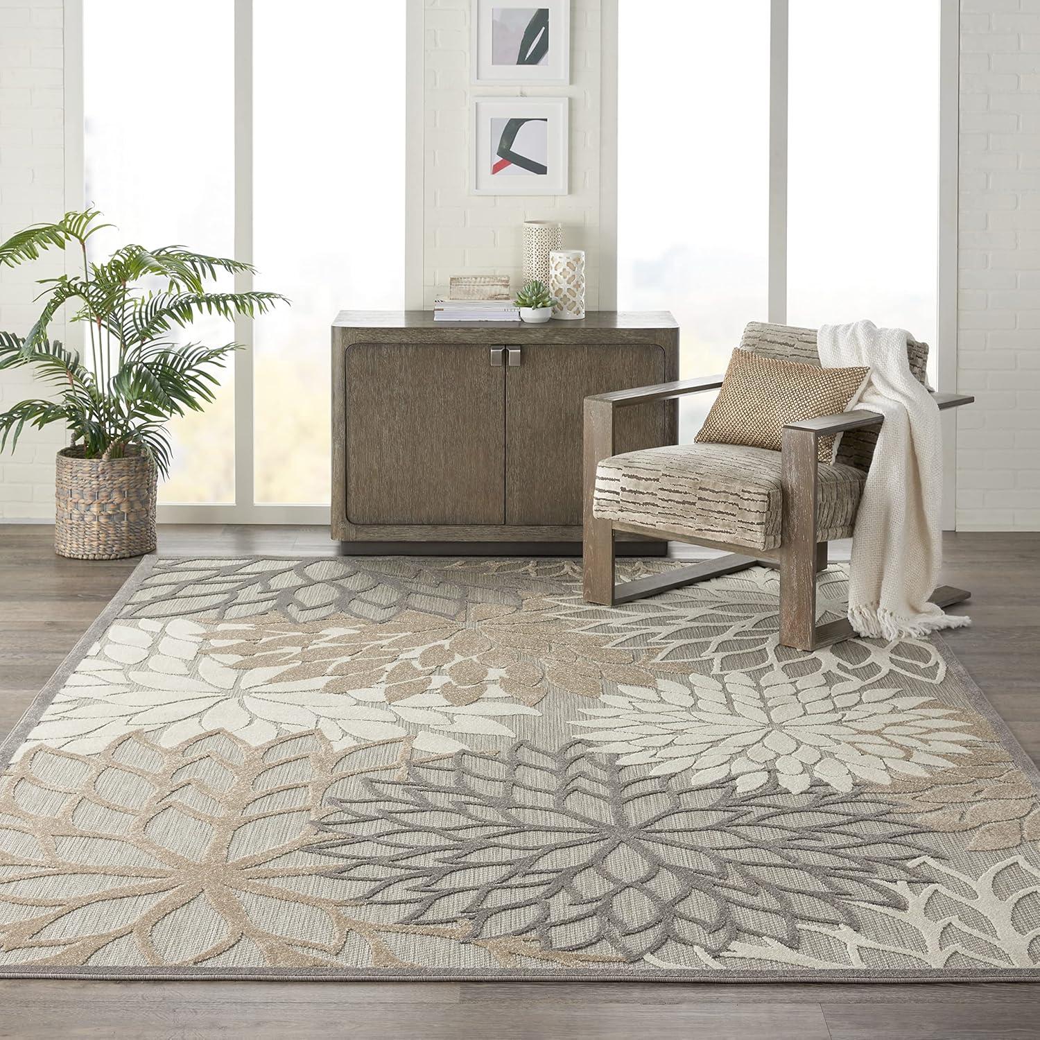 Nourison Aloha Floral Bloom Flatweave High-Low Indoor Outdoor Area Rug Natural 7' x 10'