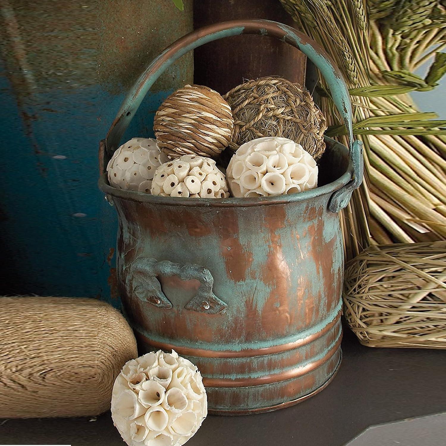 Green Tinged Metal Bucket Planter With Handles, Set of 3