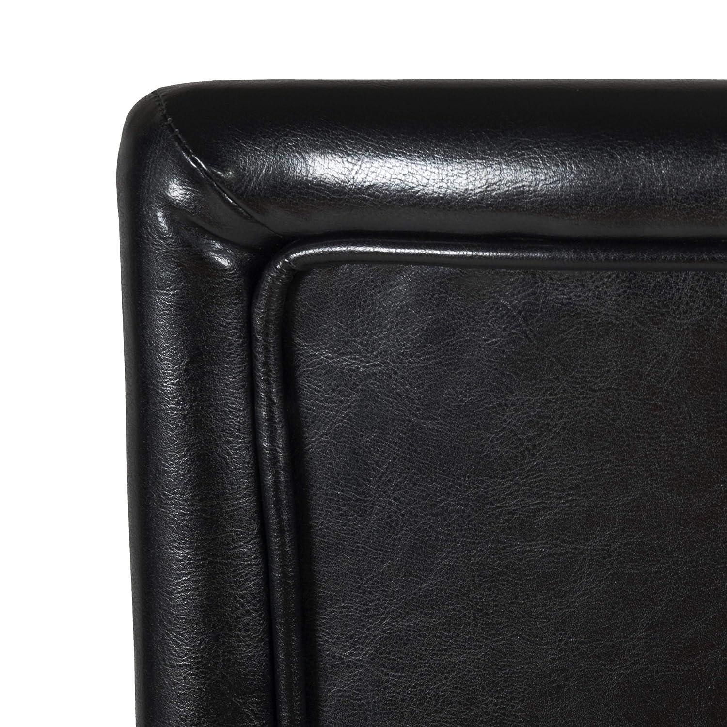 24" Faux Leather Luxury Counter Height Barstool Black - HomePop: Rubberwood Legs, Padded Back