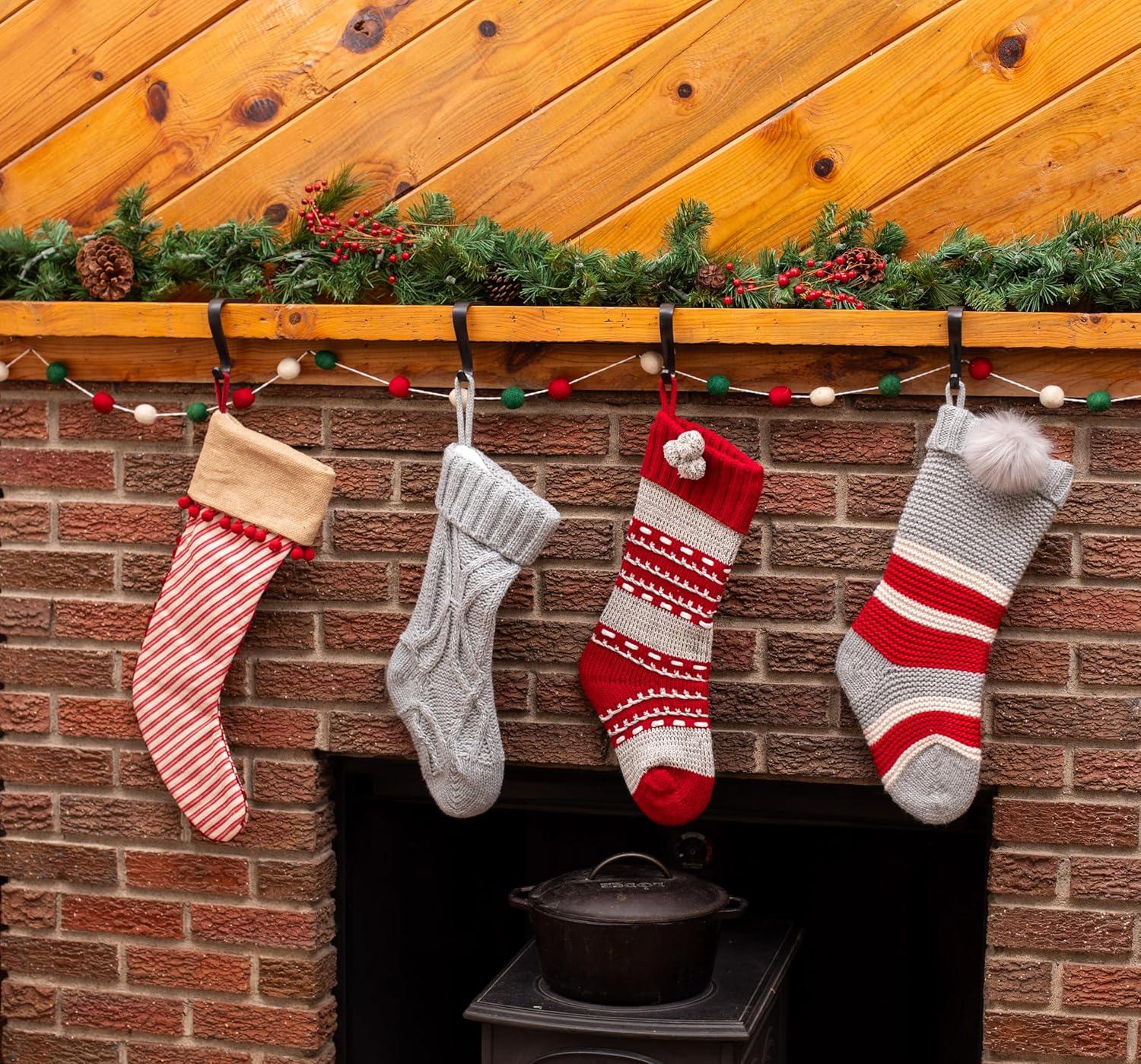 BIRDROCK HOME 4 Pack Christmas Stocking Mantel Hooks - Heavy-Duty Metal Hangers for Fireplace, Brick, and Mantel - Ideal for Holiday Stockings, Garlands, and Decor - Sturdy and Versatile - Black