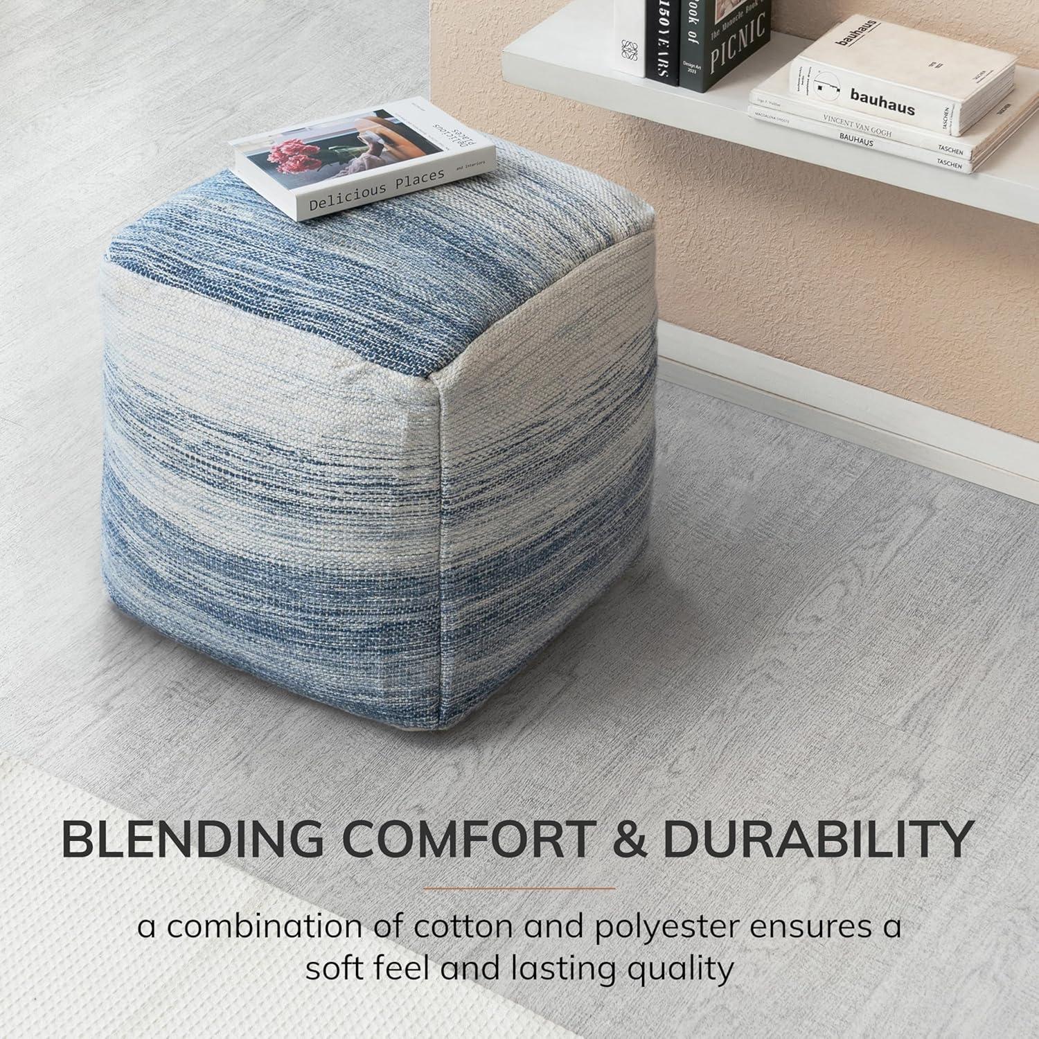 Halifax Pouf Ottoman Blue/Ivory - Anji Mountain: Rectangle, Unupholstered, Spot Clean, No Assembly Required