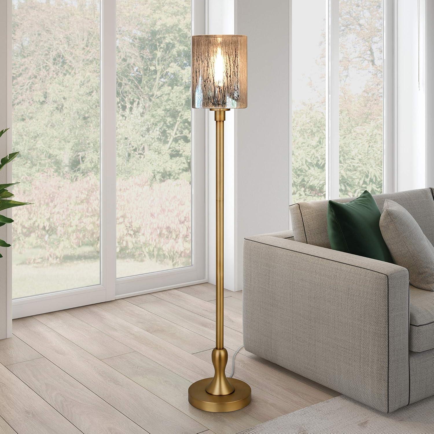 Numit 68.75" Tall Floor Lamp with Glass Shade in Brass/Mercury Glass