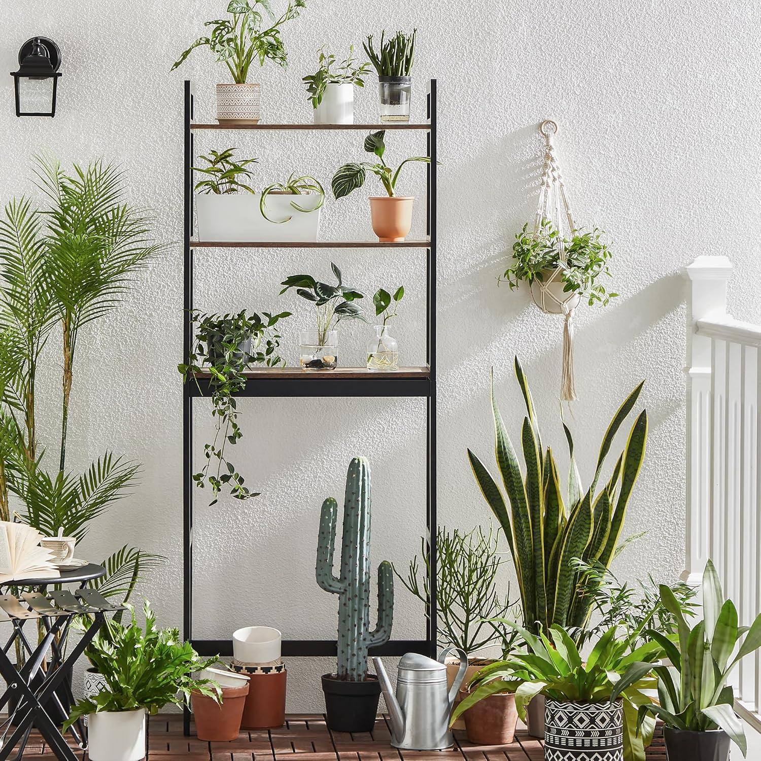 Rustic Brown and Black Adjustable Over-the-Toilet 3-Tier Shelf