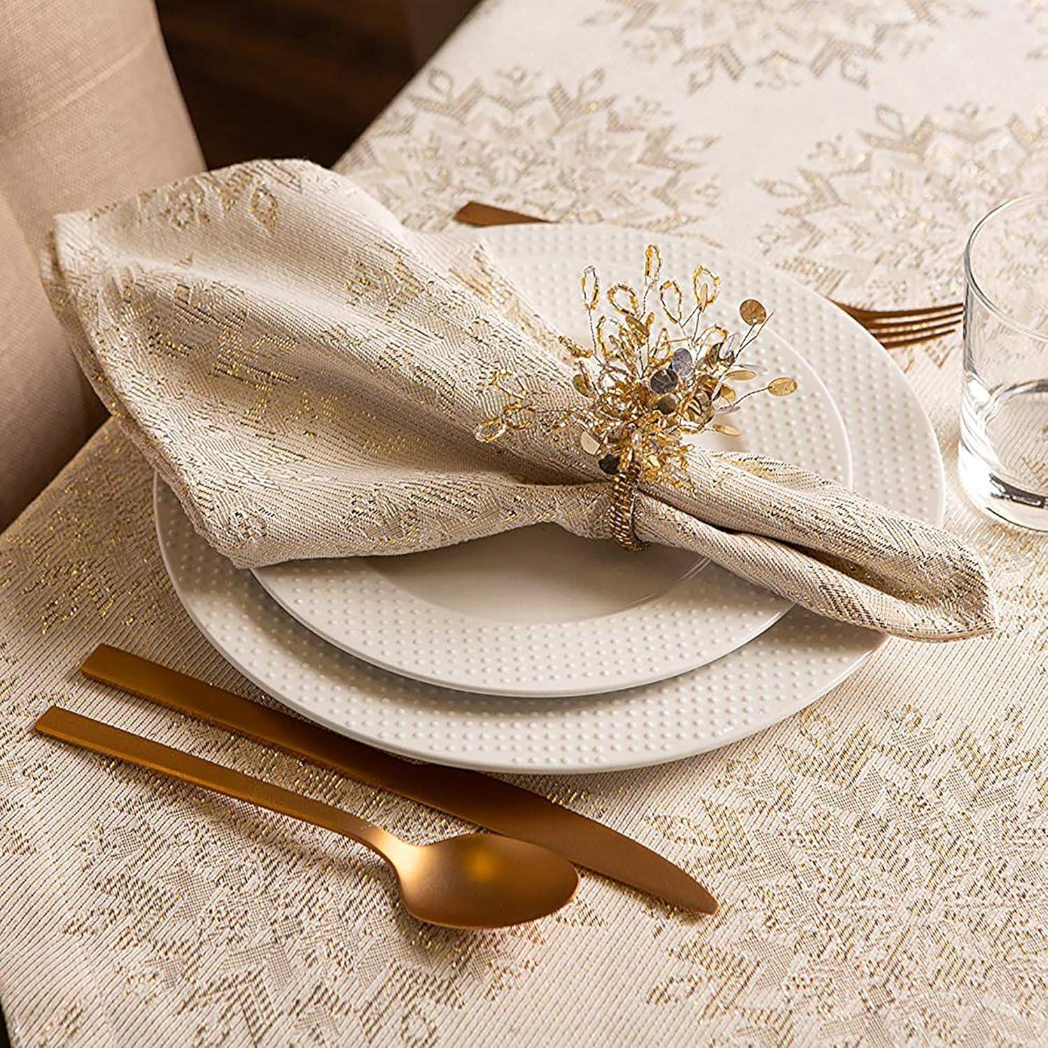 Snowflake Jacquard Beige Cotton Napkin Set, 20x20, 6 Piece