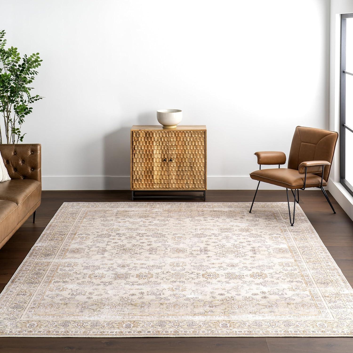 Gray and Beige 9' x 12' Synthetic Washable Area Rug