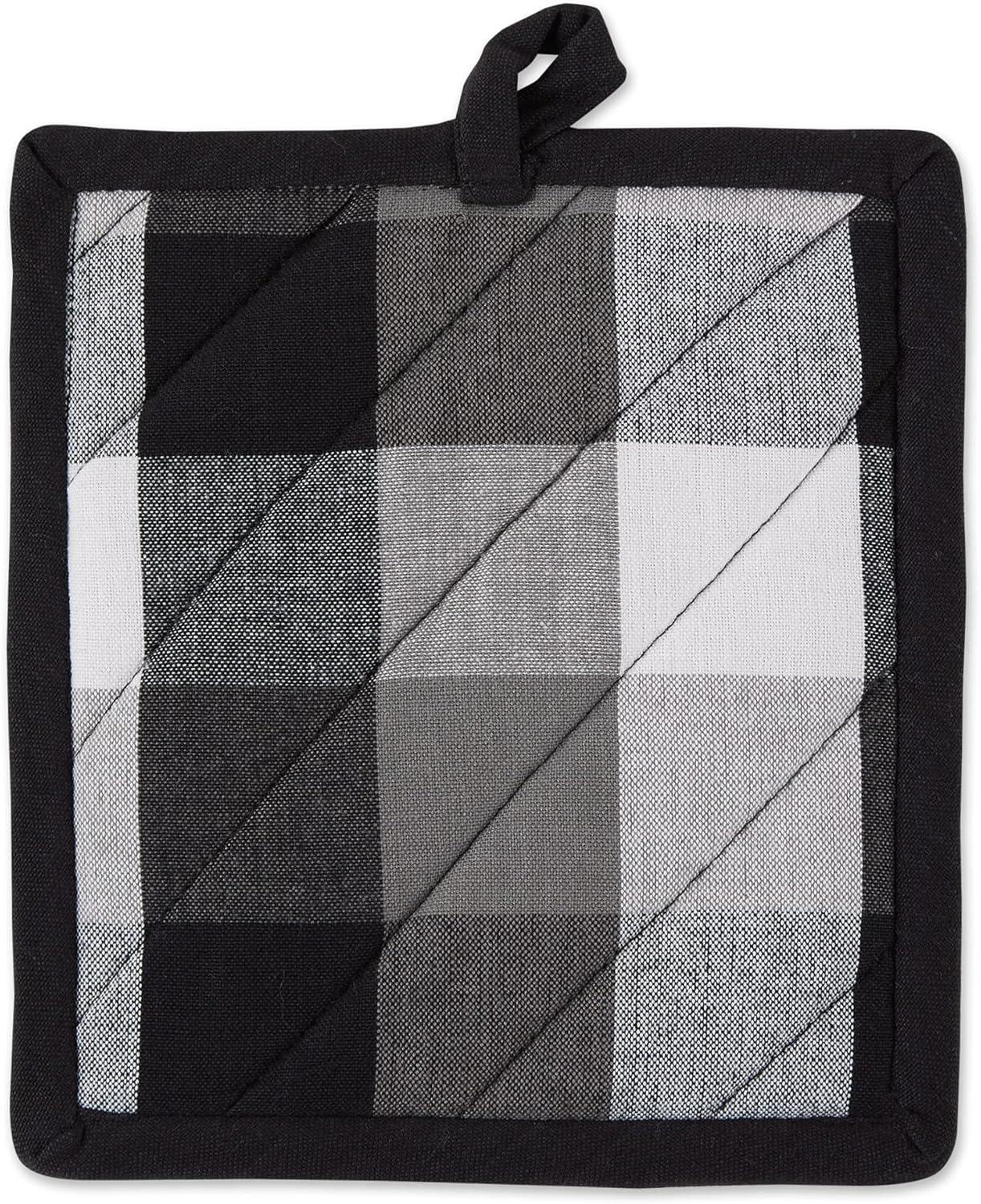 Black and White Checkered Cotton Potholder Set, 9x8 inches